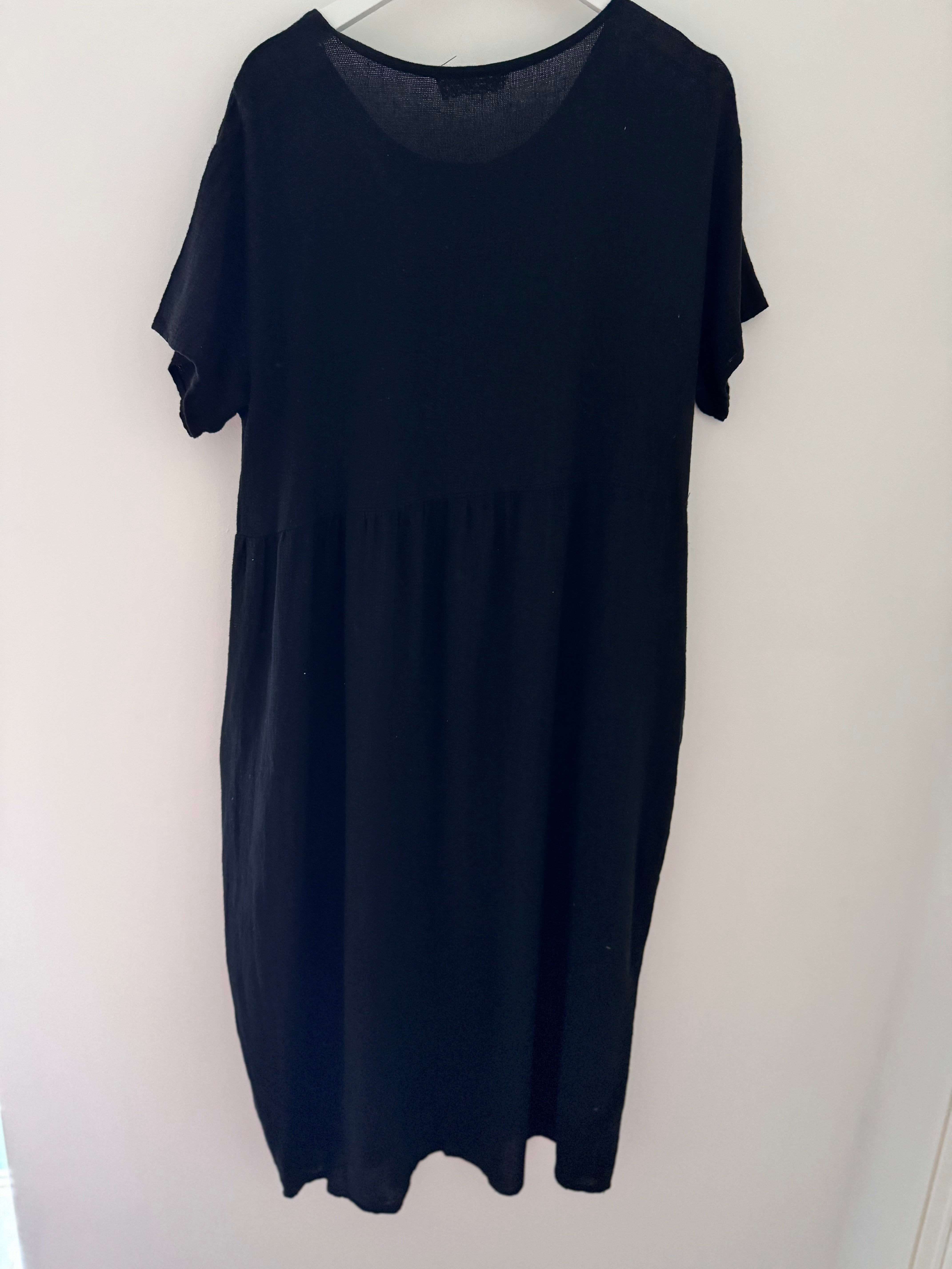 Cotton & Linen Cocoon Dress in Black