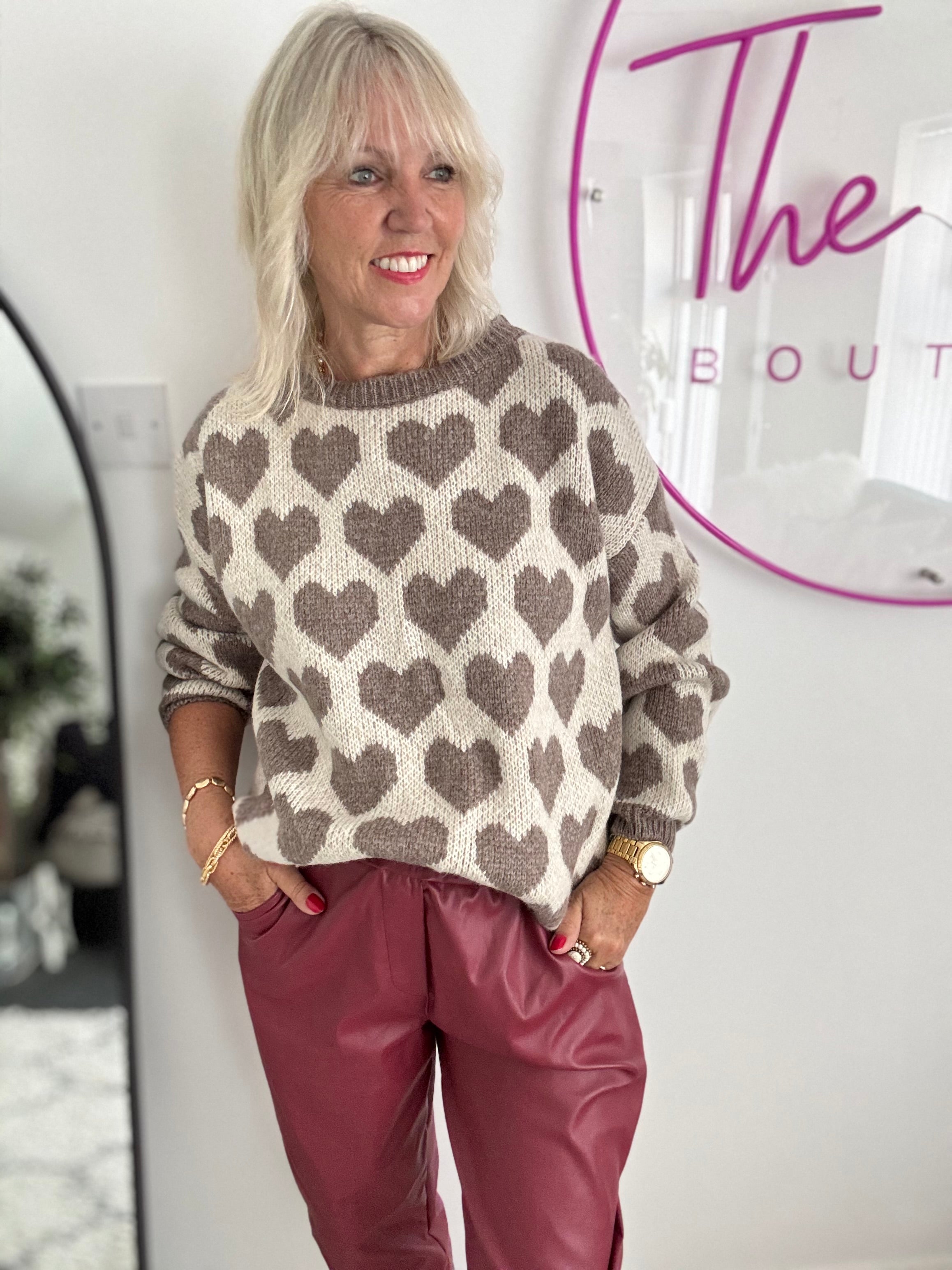Softy Heart Sweater in Mocha & Ivory
