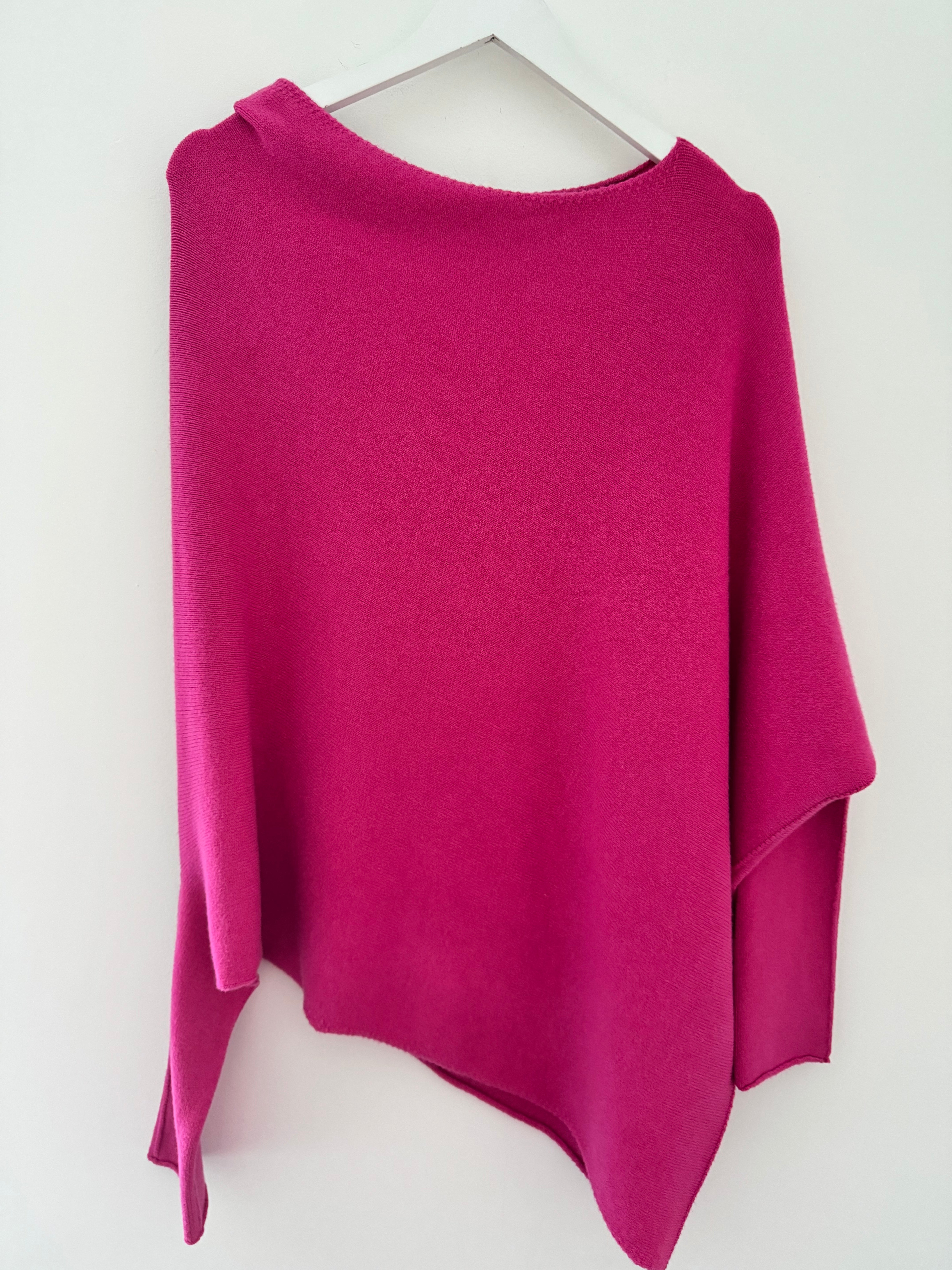 Cowl Neck Asymmetric Jumper in Fuchsia