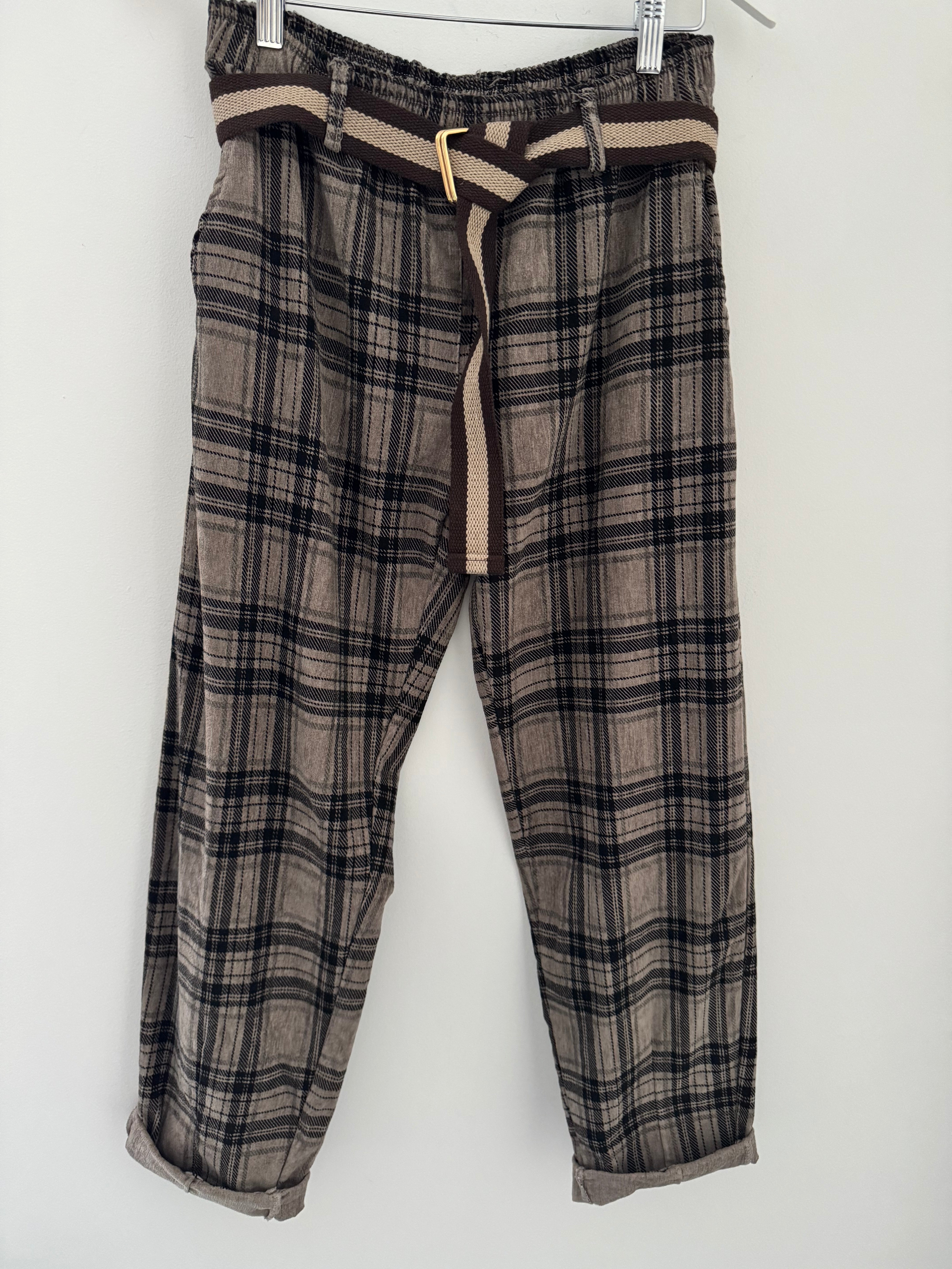 Fine Cord Check Trousers in Mocha