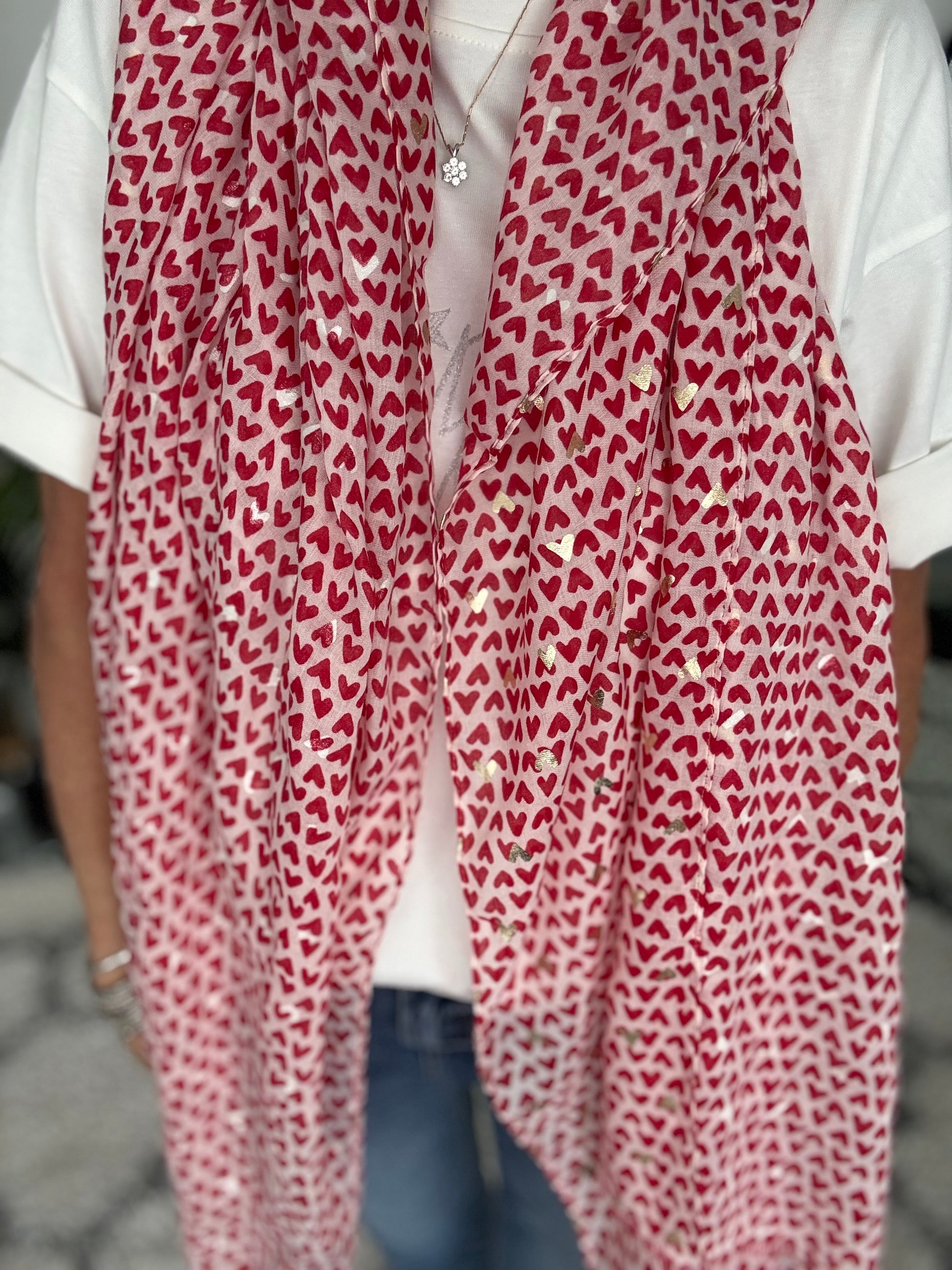 Gold Heart Scarf in Red