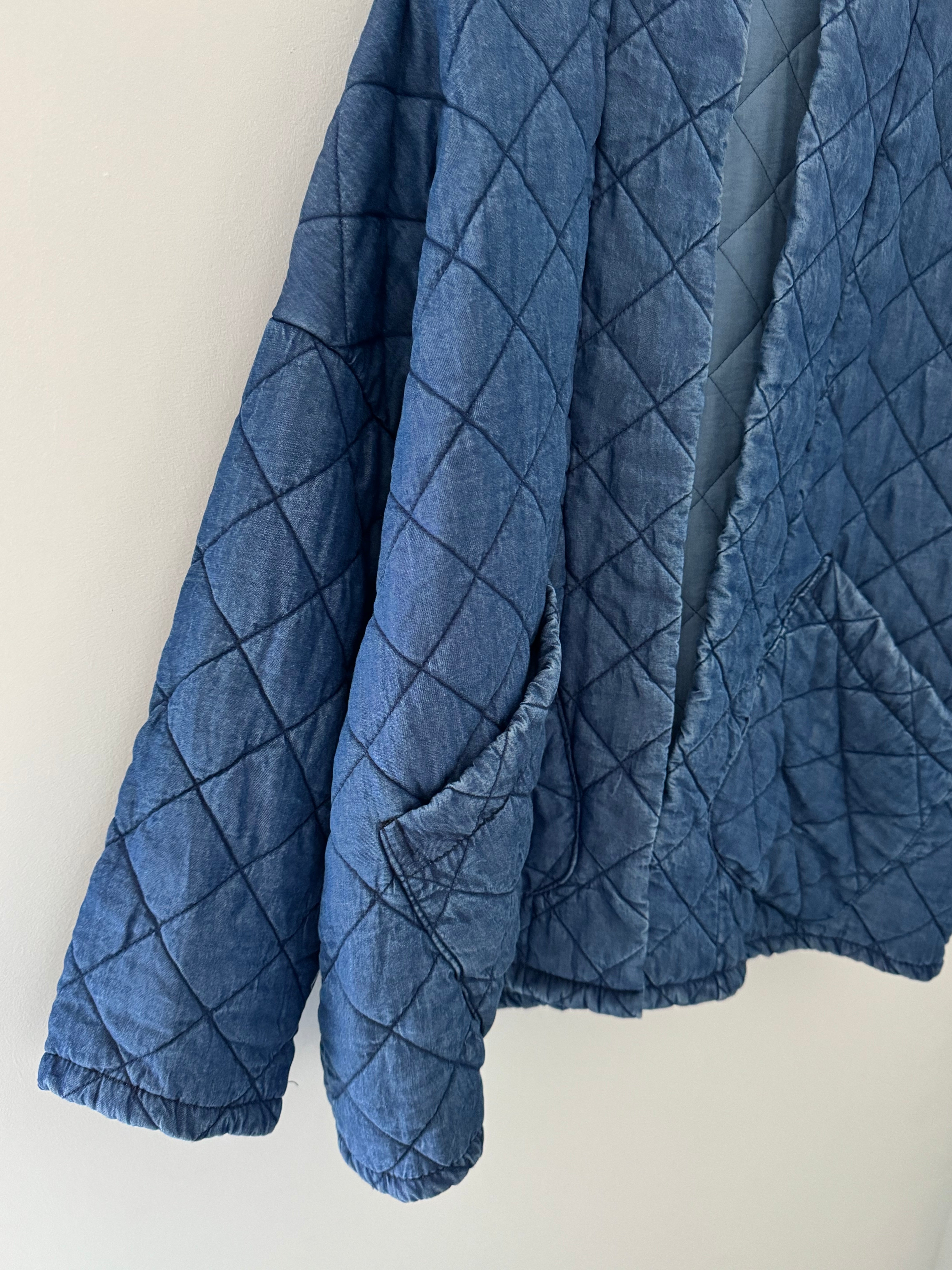 Oversized Quilted Jacket in Dark Denim Blue