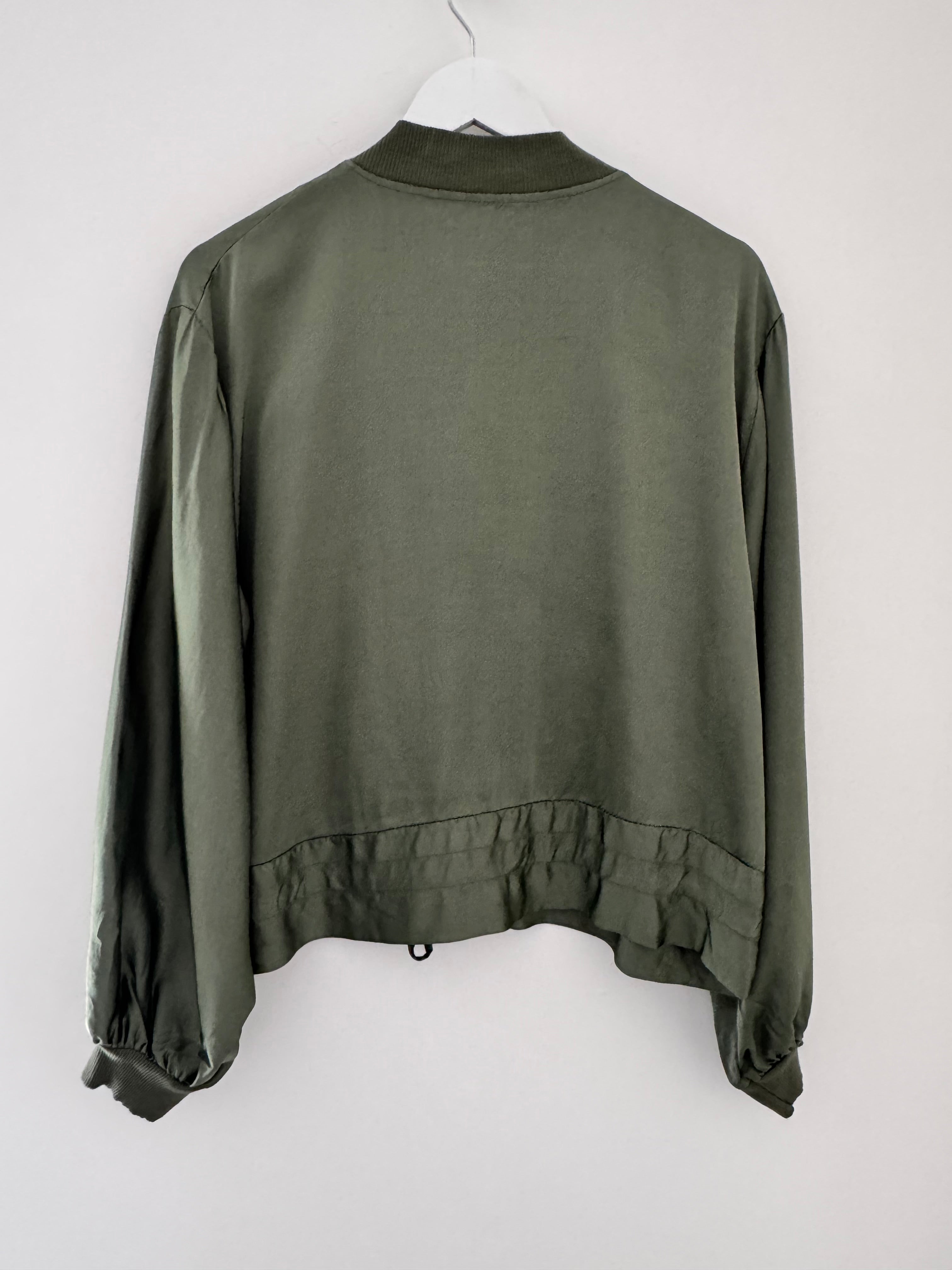 Silky Bomber Jacket in Khaki