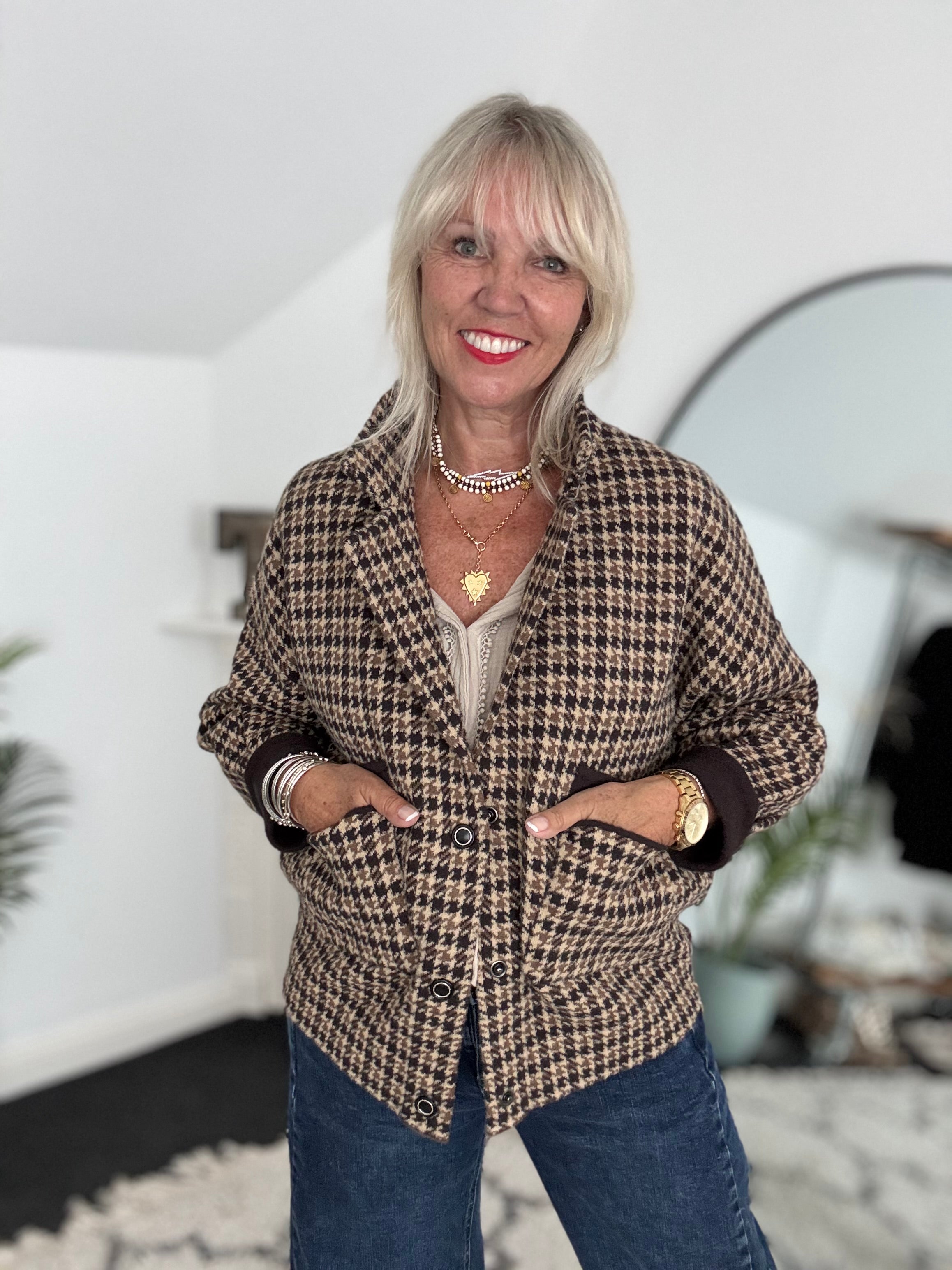 Stretch Tweed Jacket with Zip Sides
