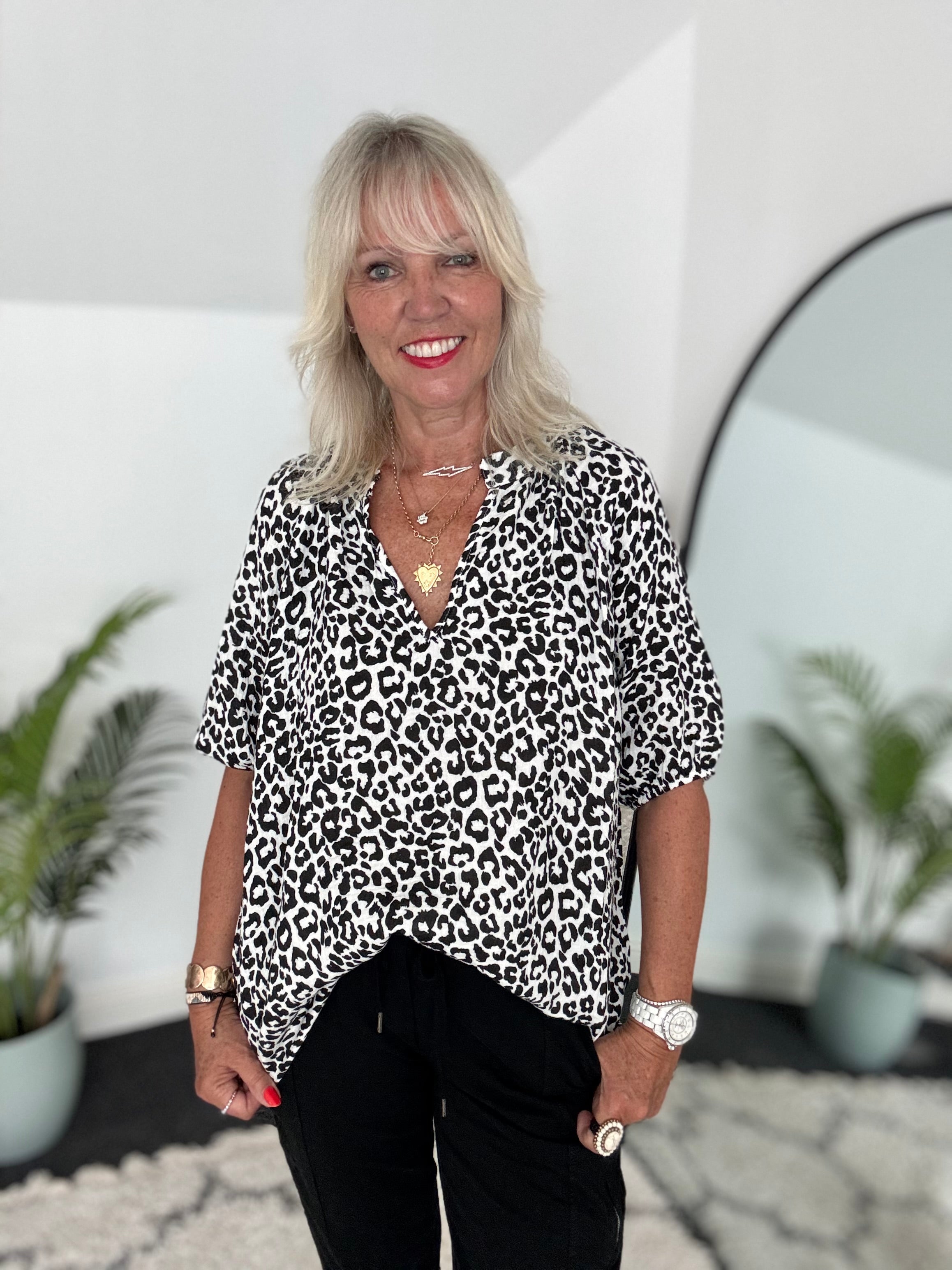 Oversized Cheesecloth Top in Leopard Print
