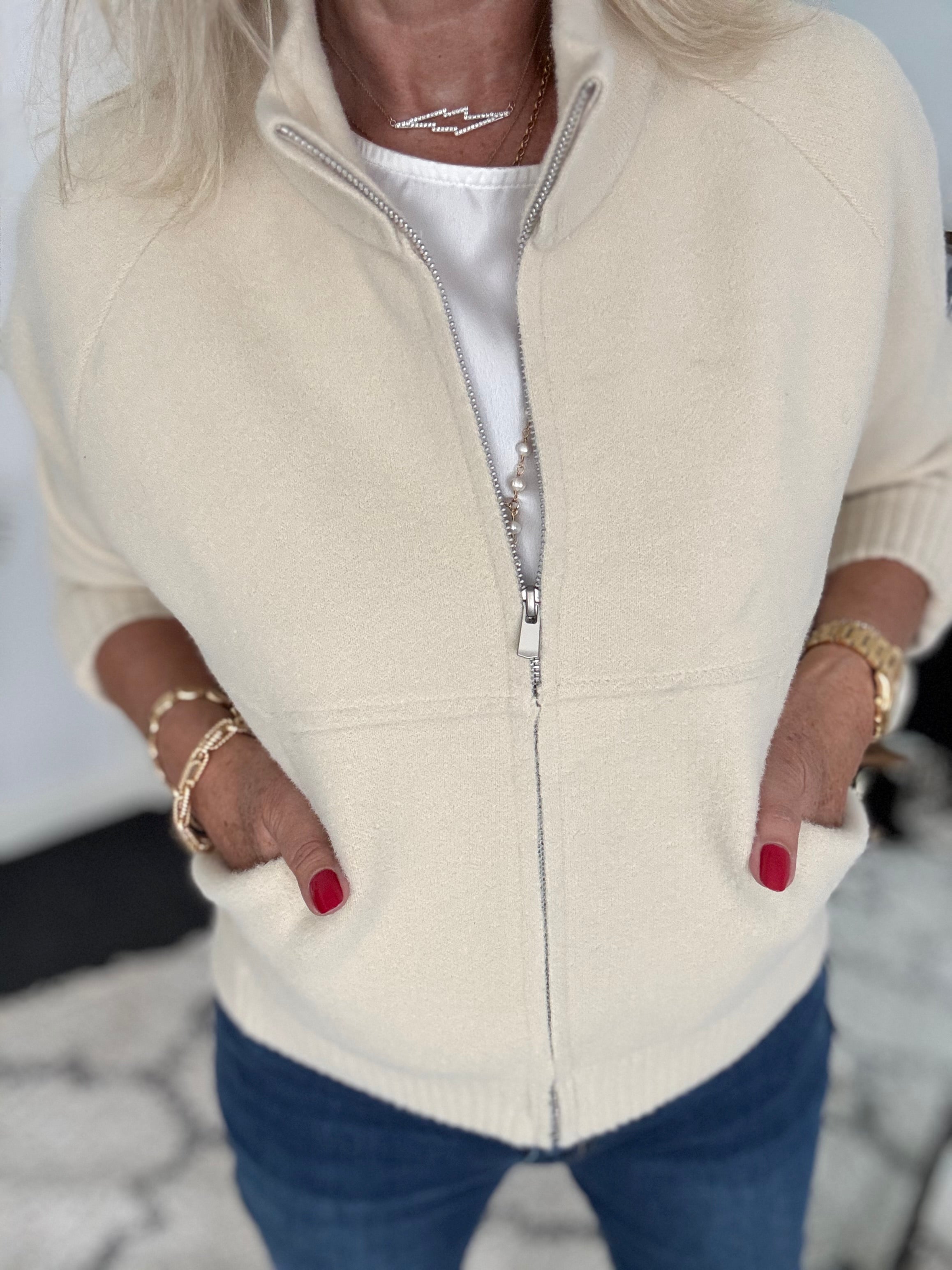 Knitted Cardi Jacket in Ecru