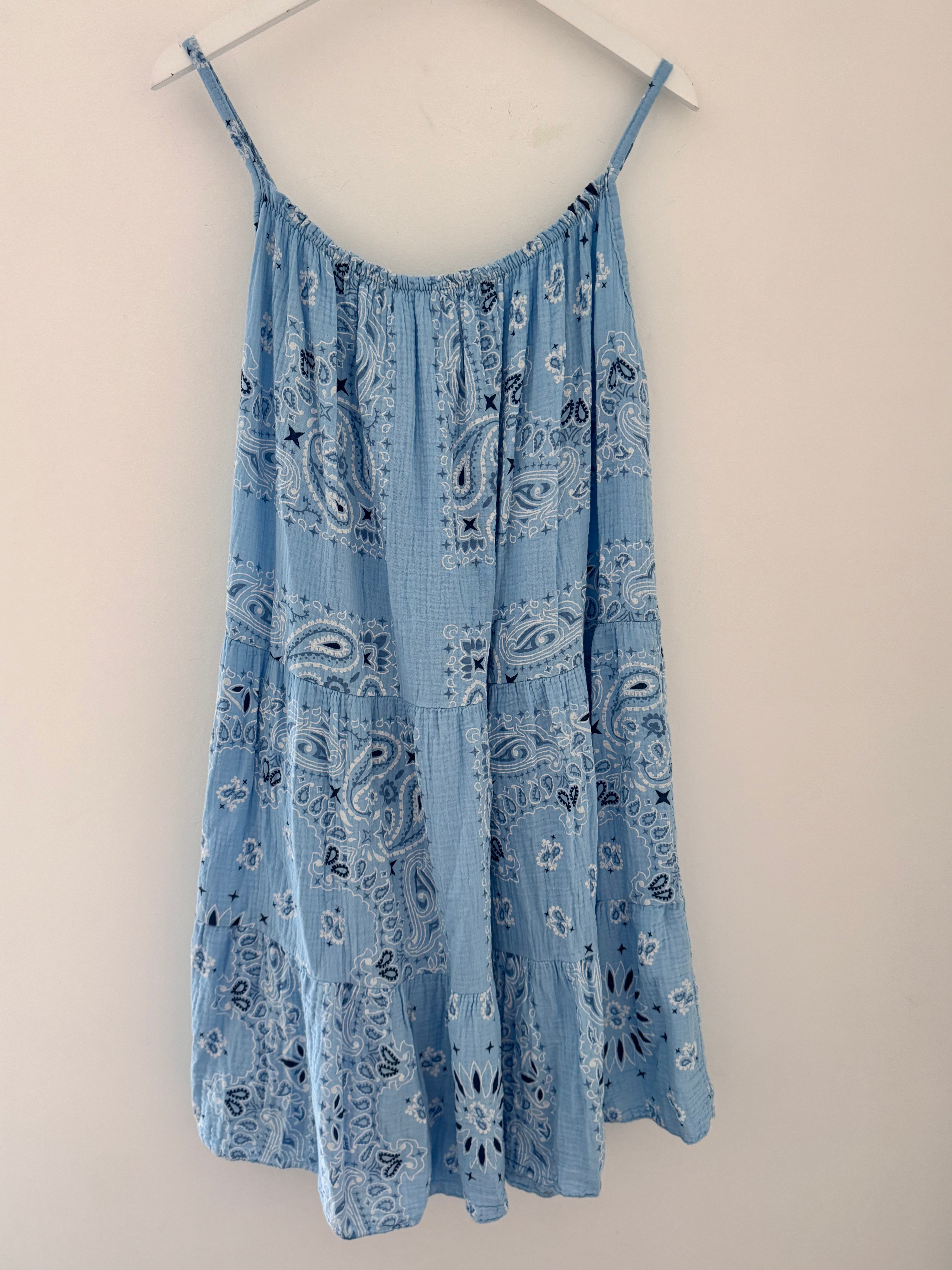 Paisley Cheesecloth Dress in Blue