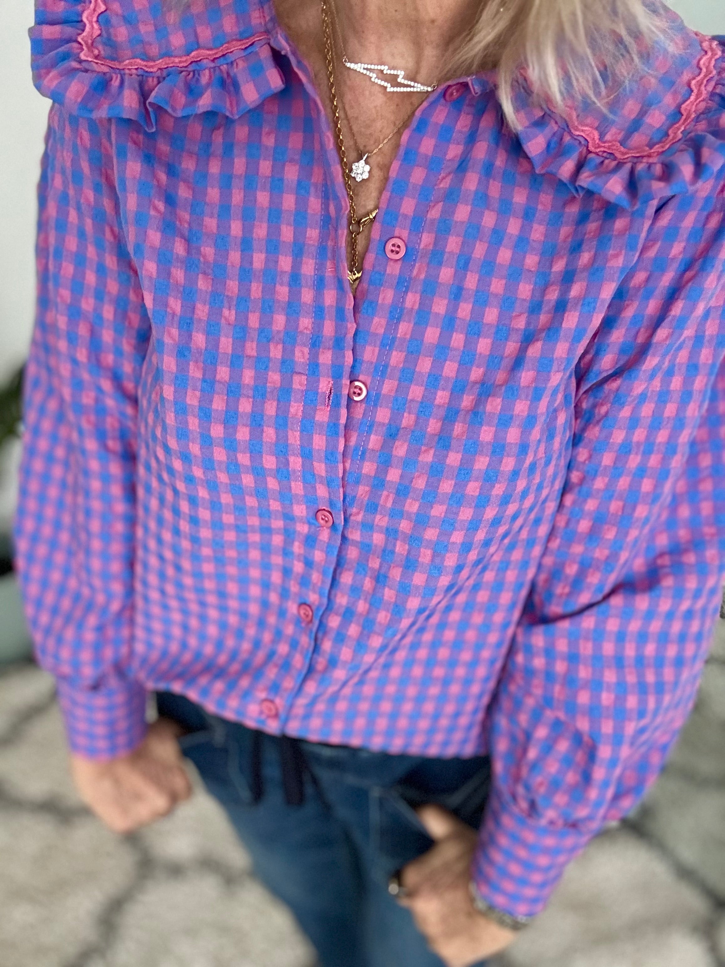 Collared Check Shirt in Lilac & Blue