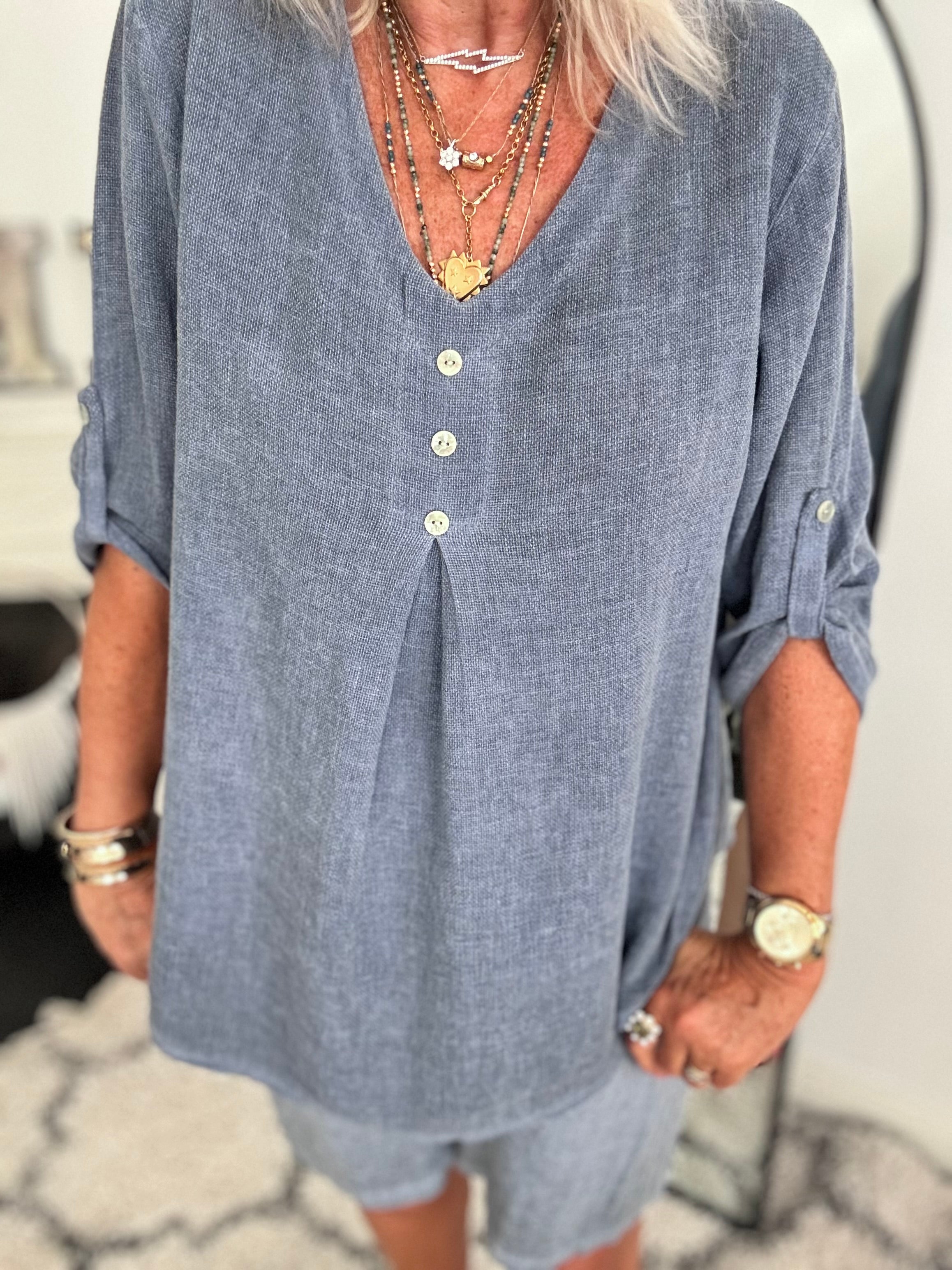 Linen & Cotton Shirt in Denim