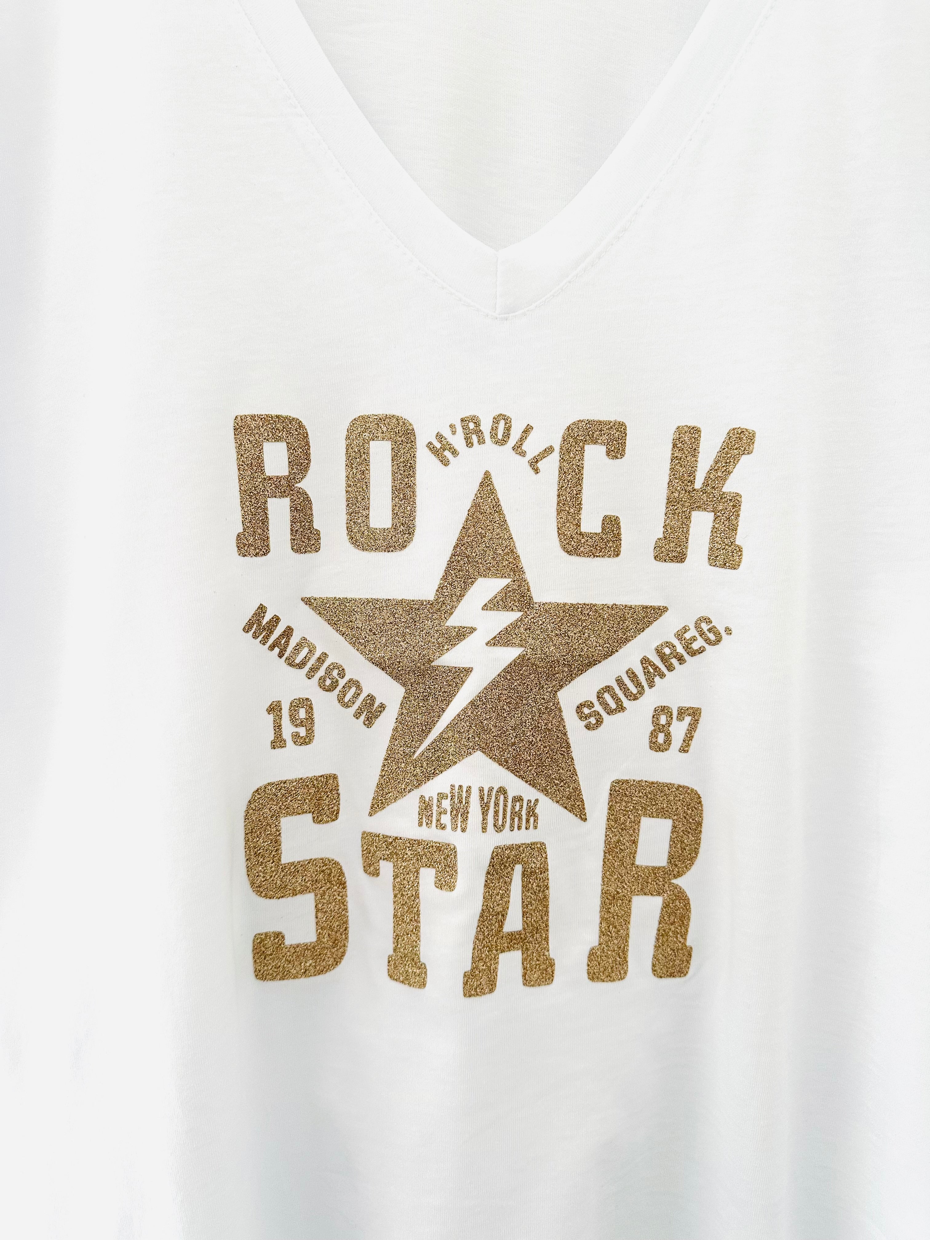 Rock Tee in White & Gold Sparkle