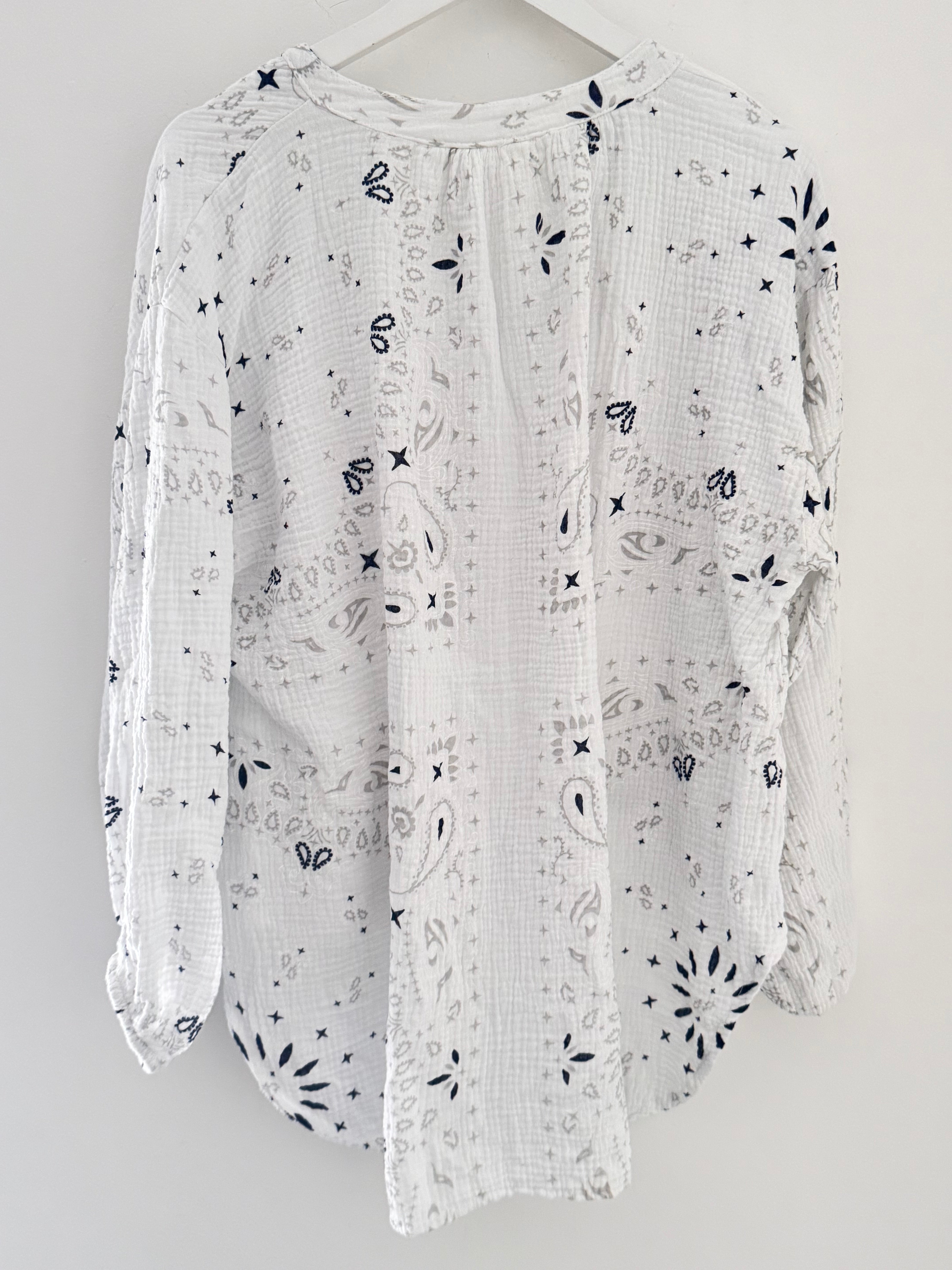 Oversized Paisley Cheesecloth Shirt in White
