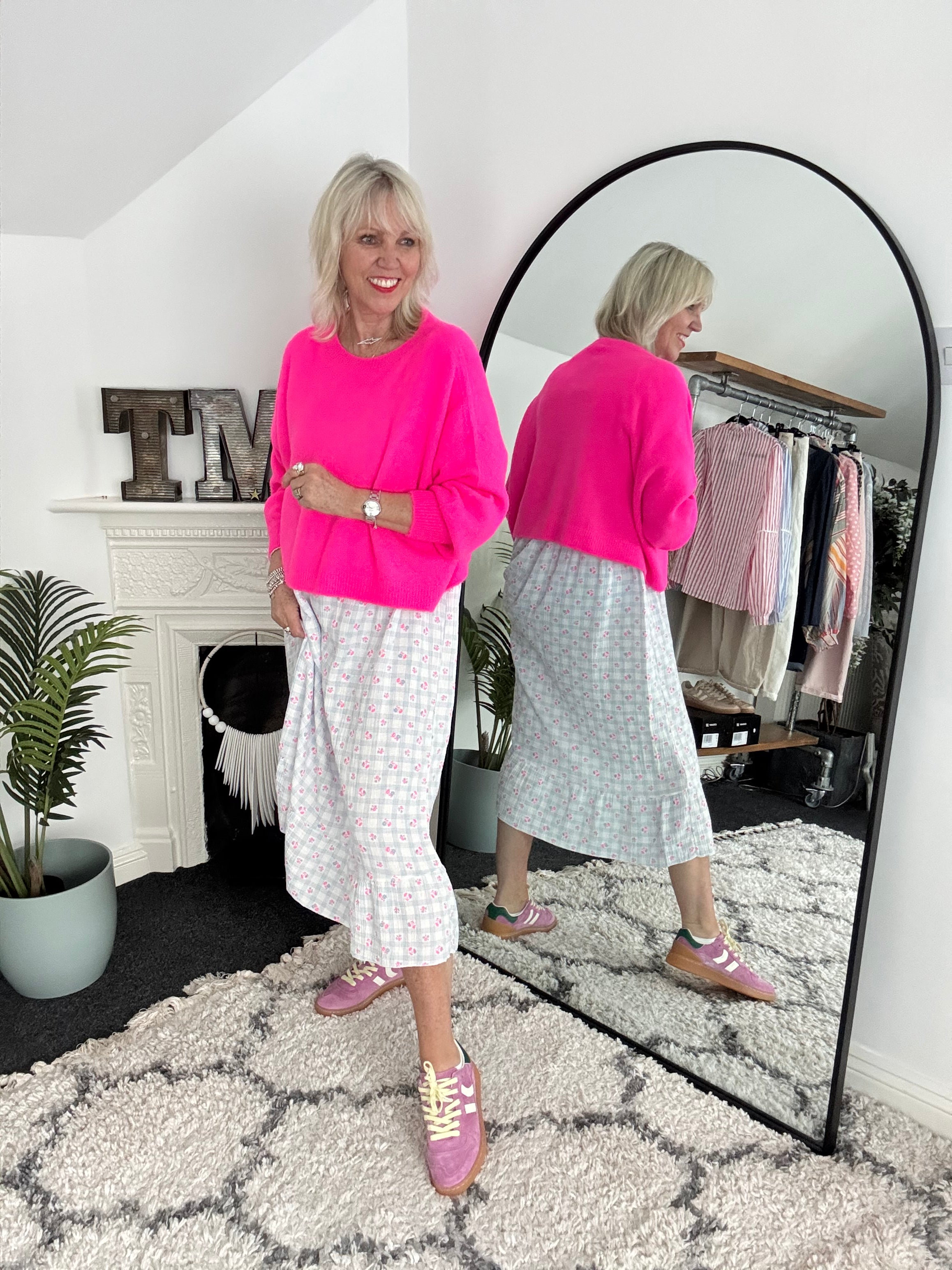 Ditsy Print Dress in Blue & Pink