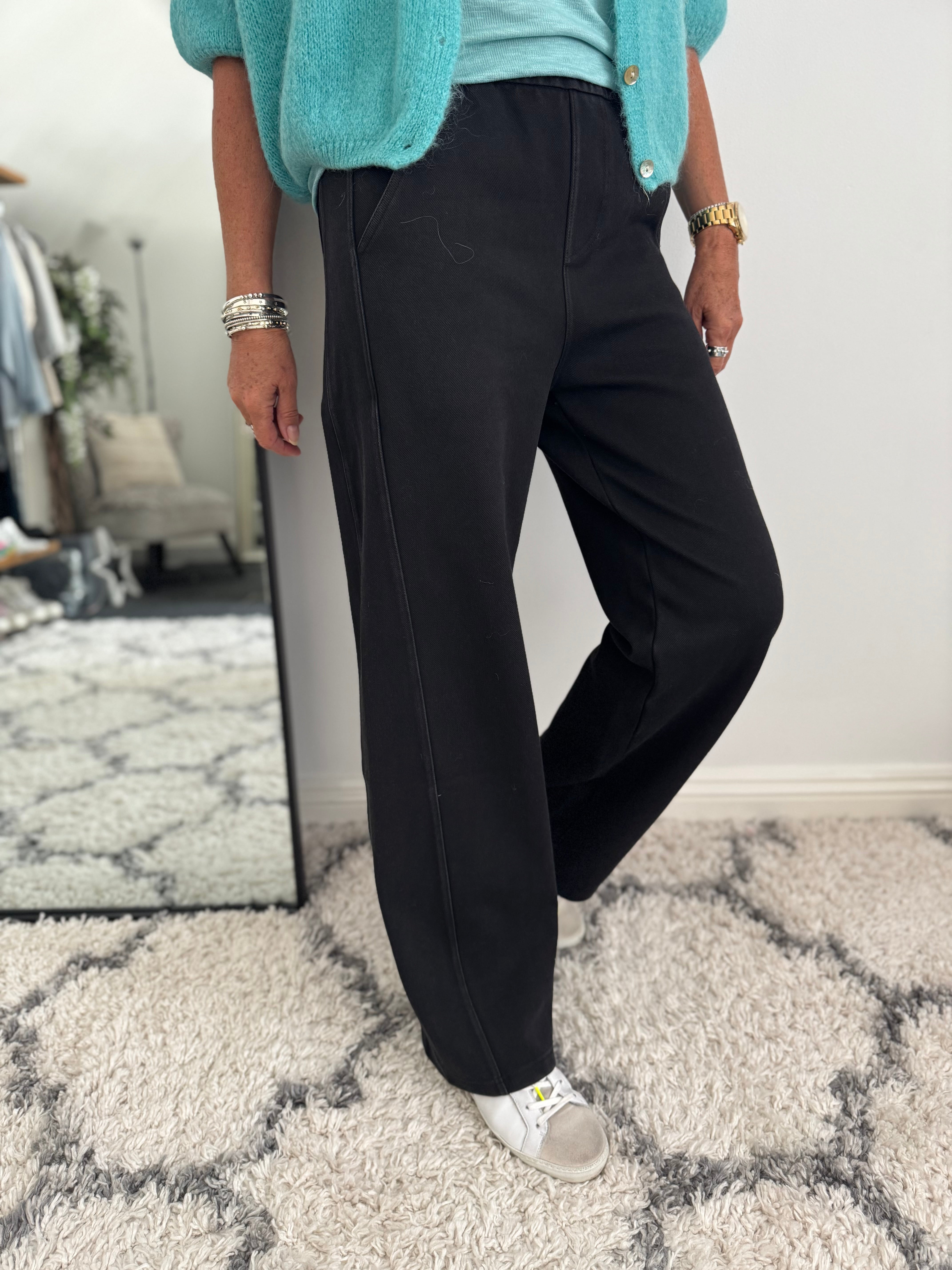 Stretch Denim Trousers in Washed Black