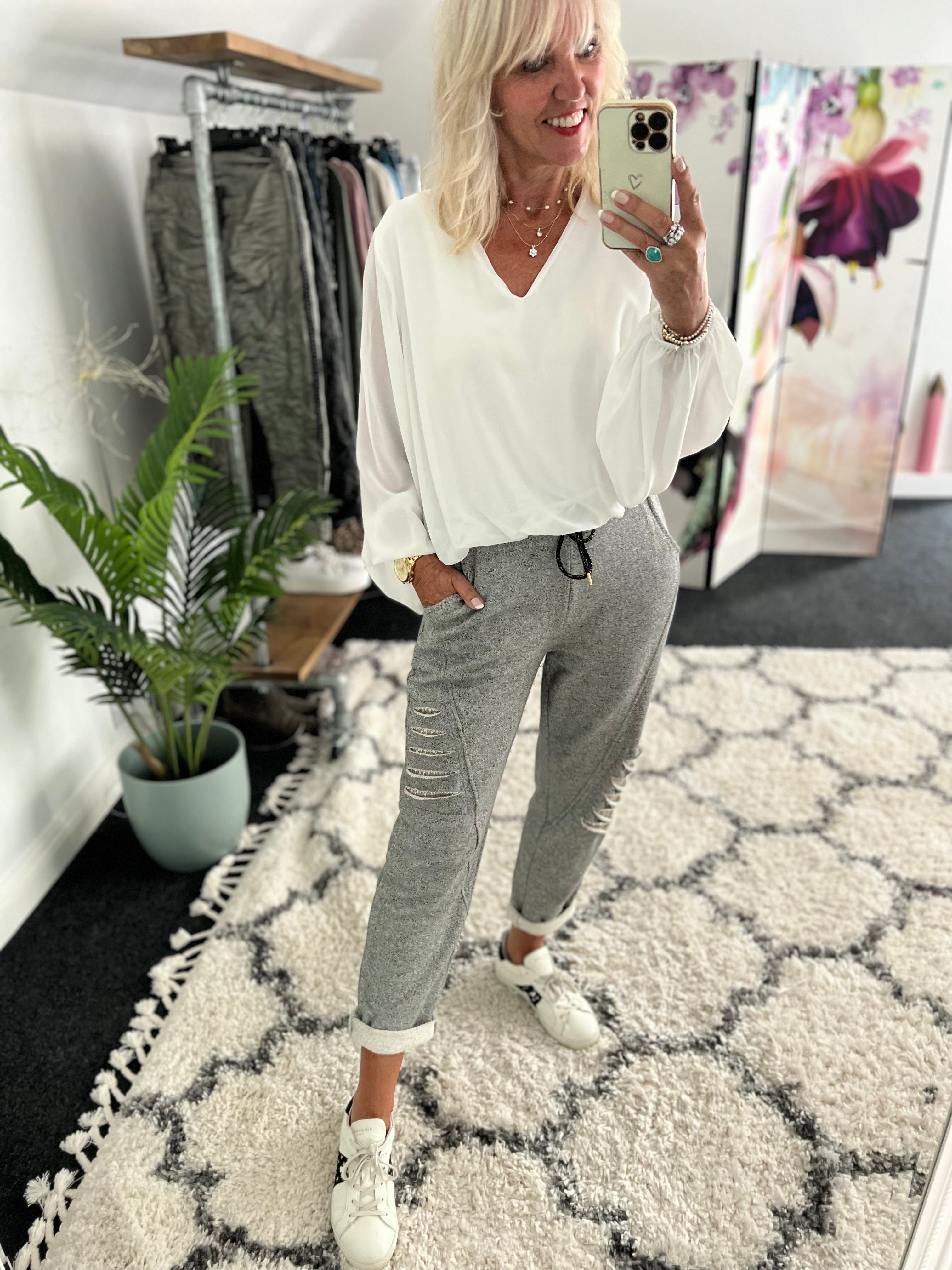 Jersey Joggers with Sequins in Marl Grey
