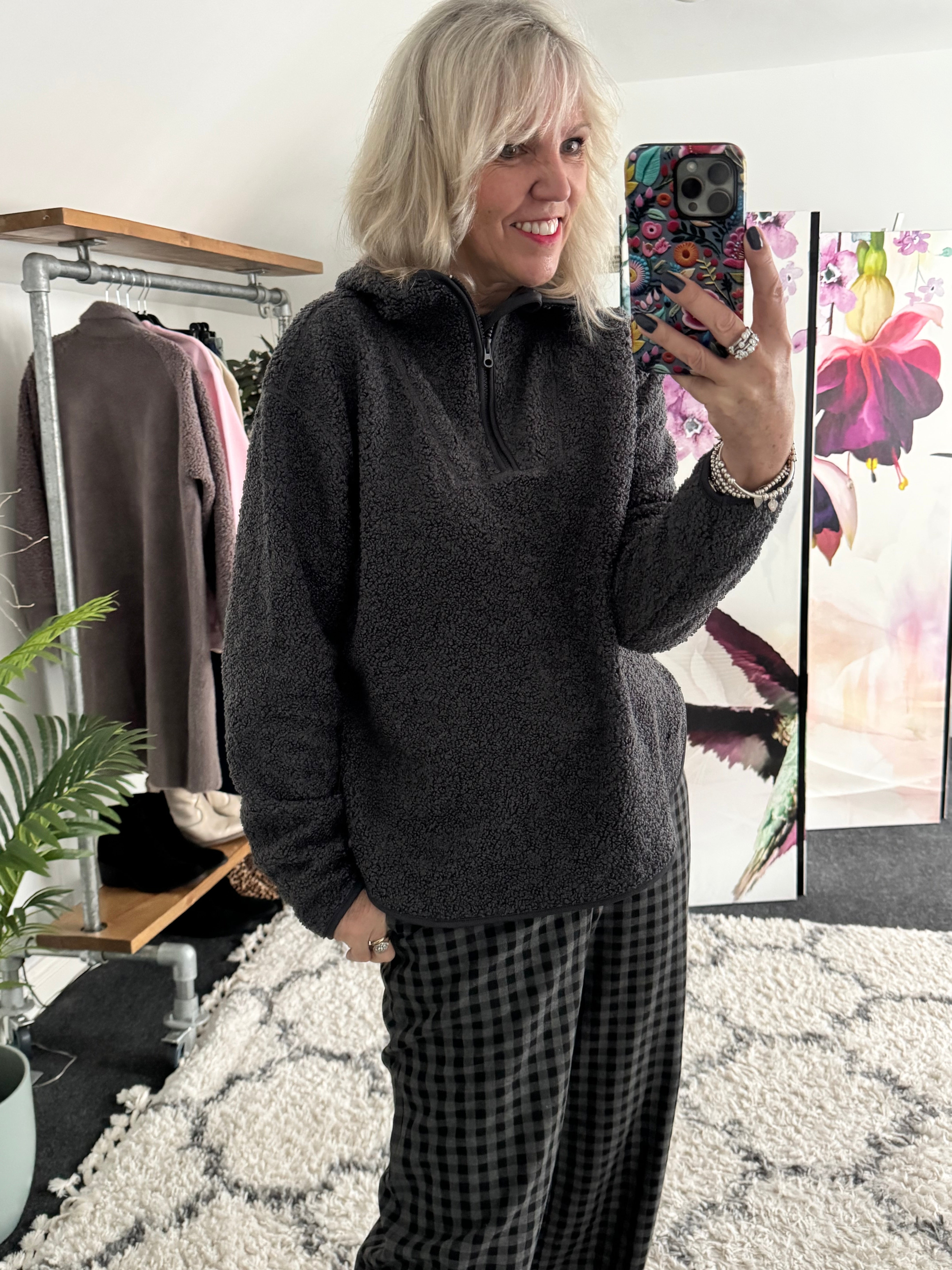 Sherpa Fleece Hoodie in Charcoal