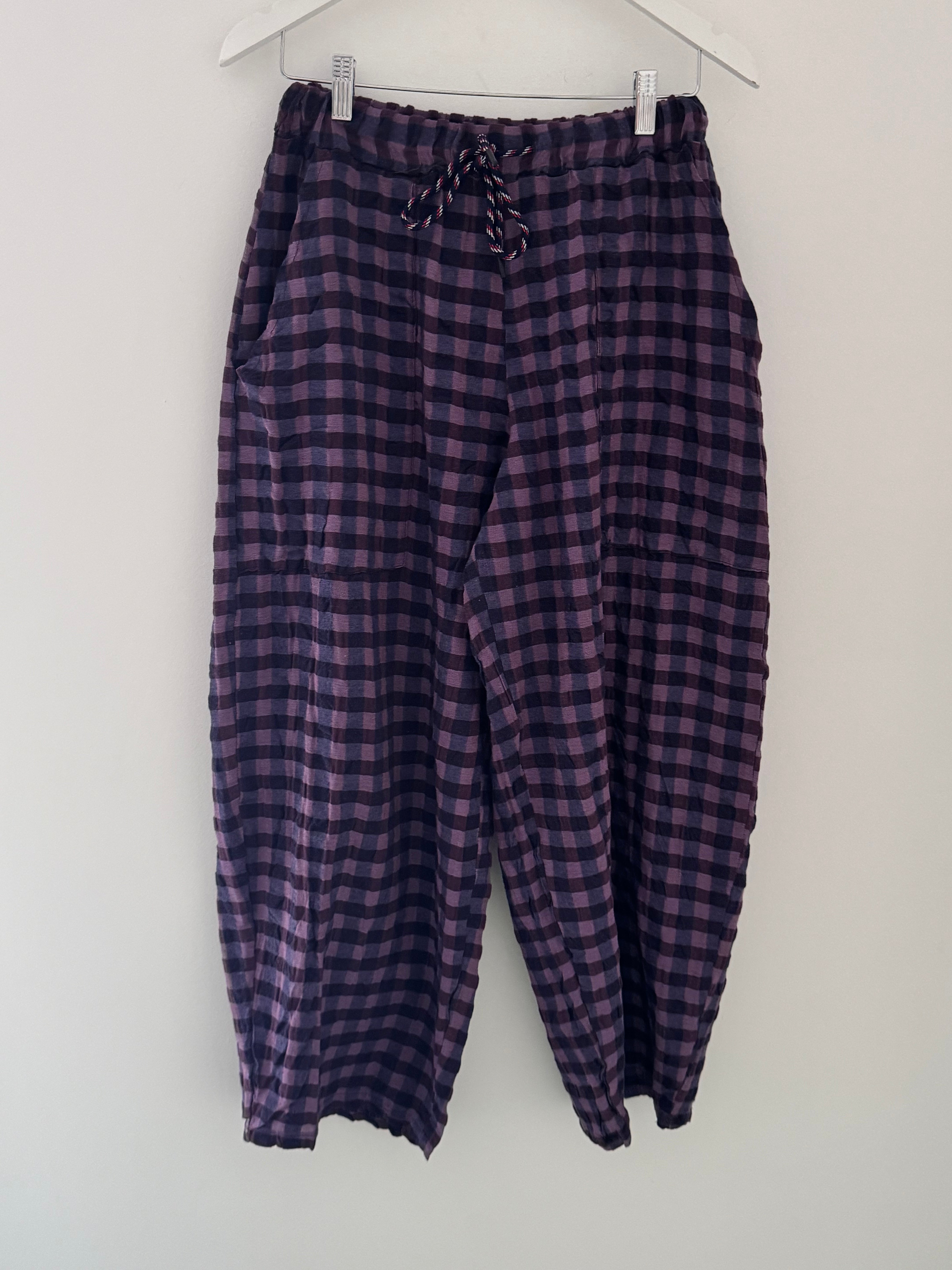 Barrel Check Trousers in Plum & Navy