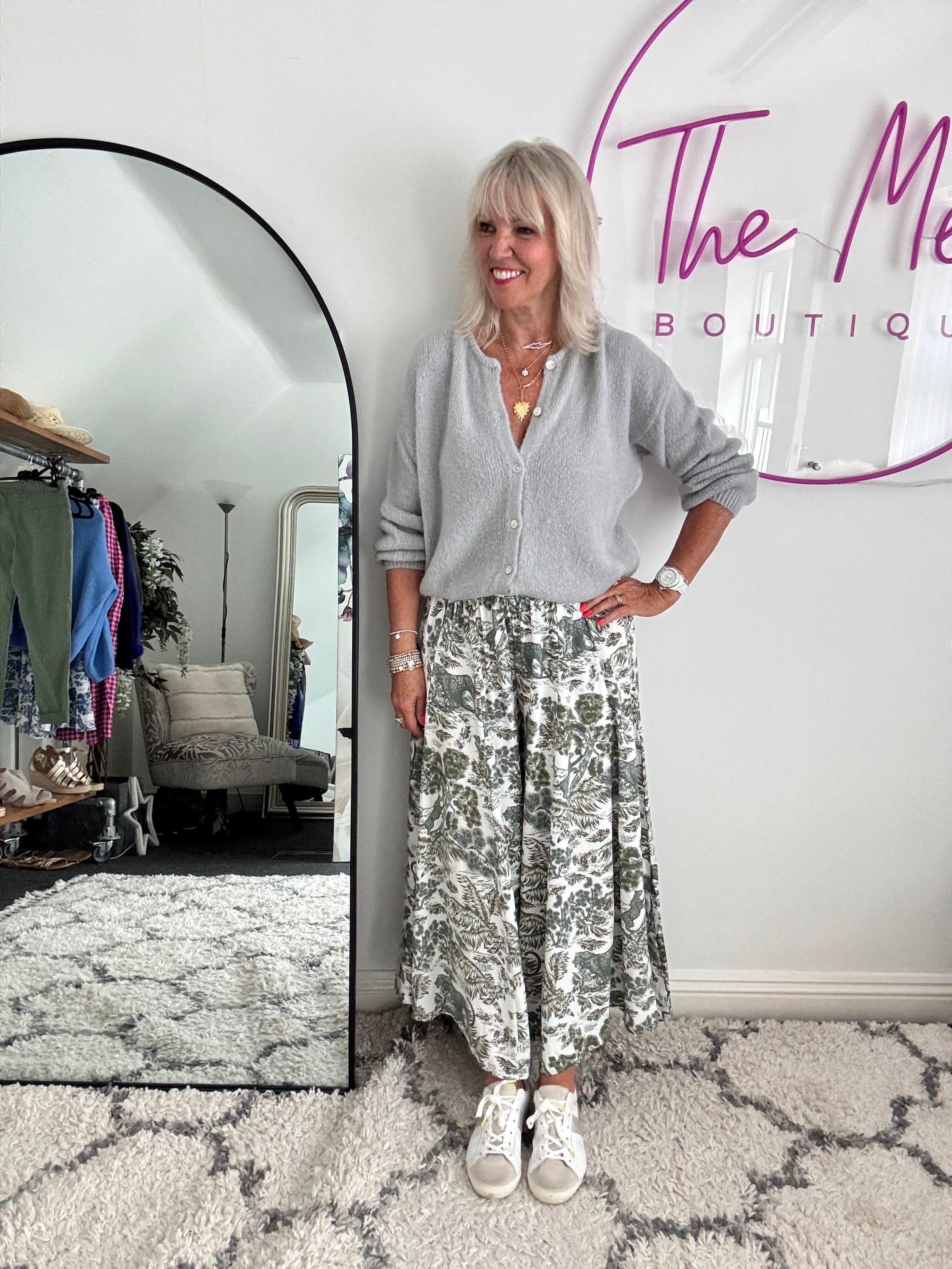 Wide Leg Trousers in Khaki Jungle Print