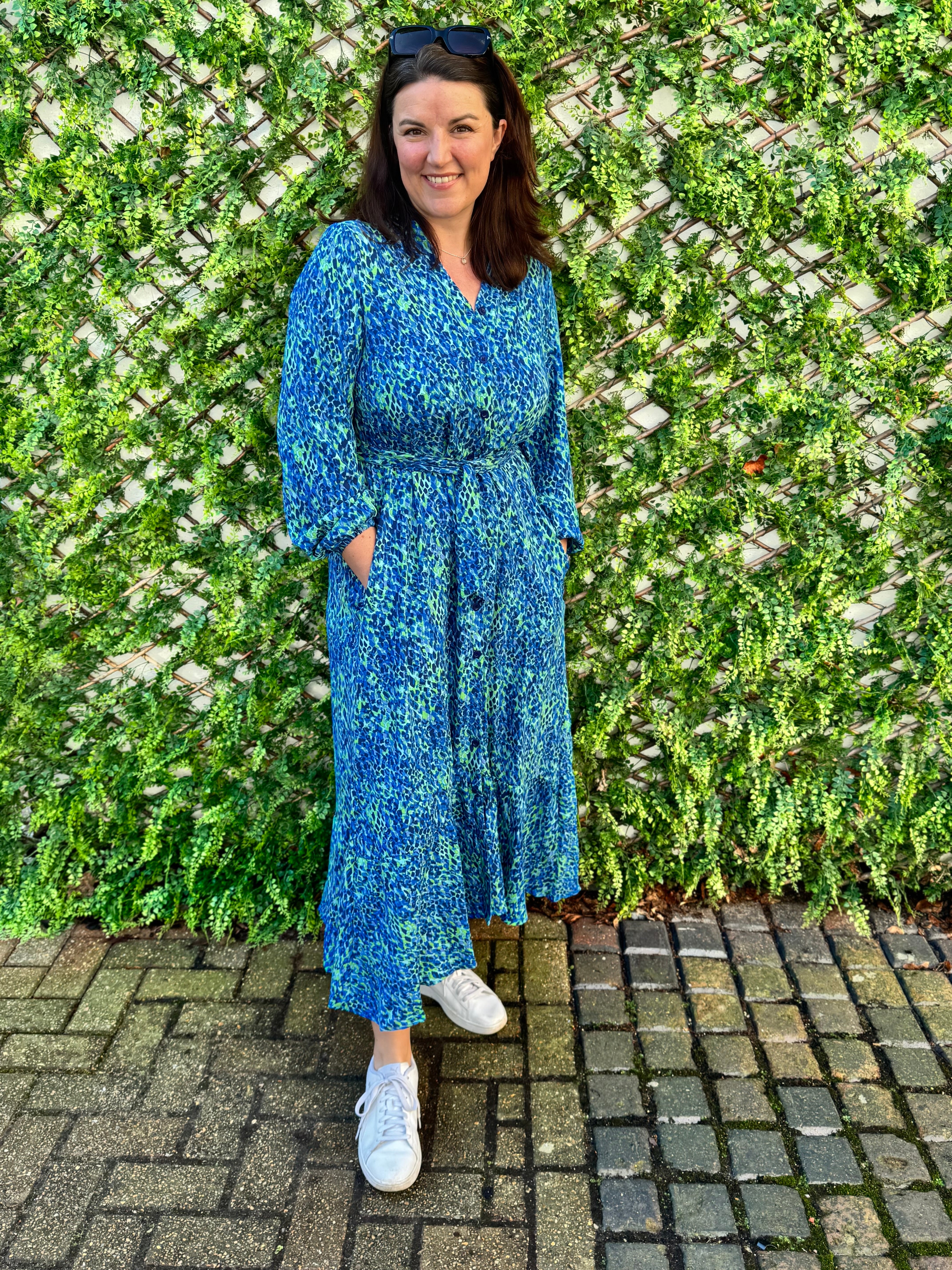 Premium Printed Dress in Blue & Green