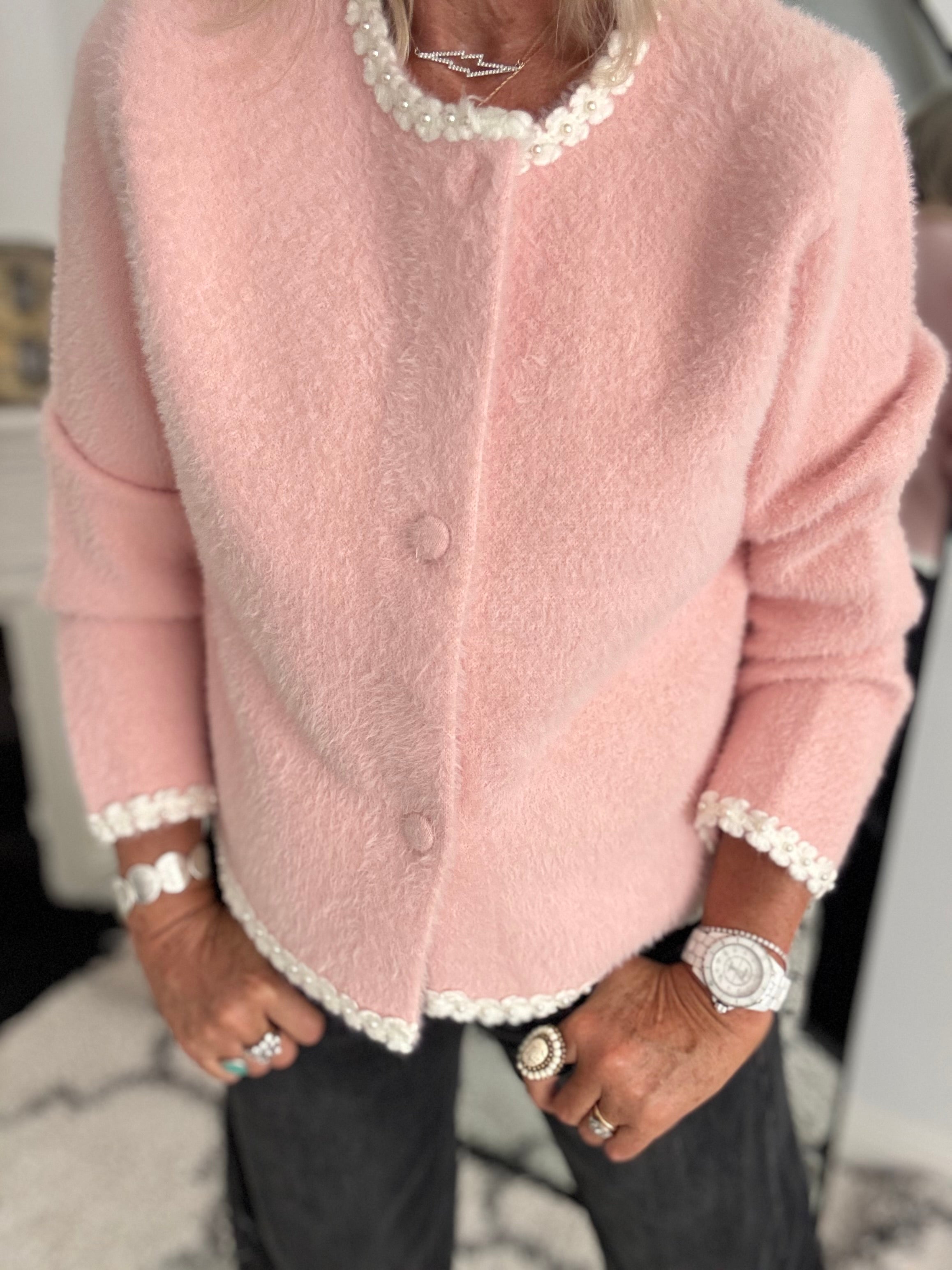 Button Cardi Jacket in Pink