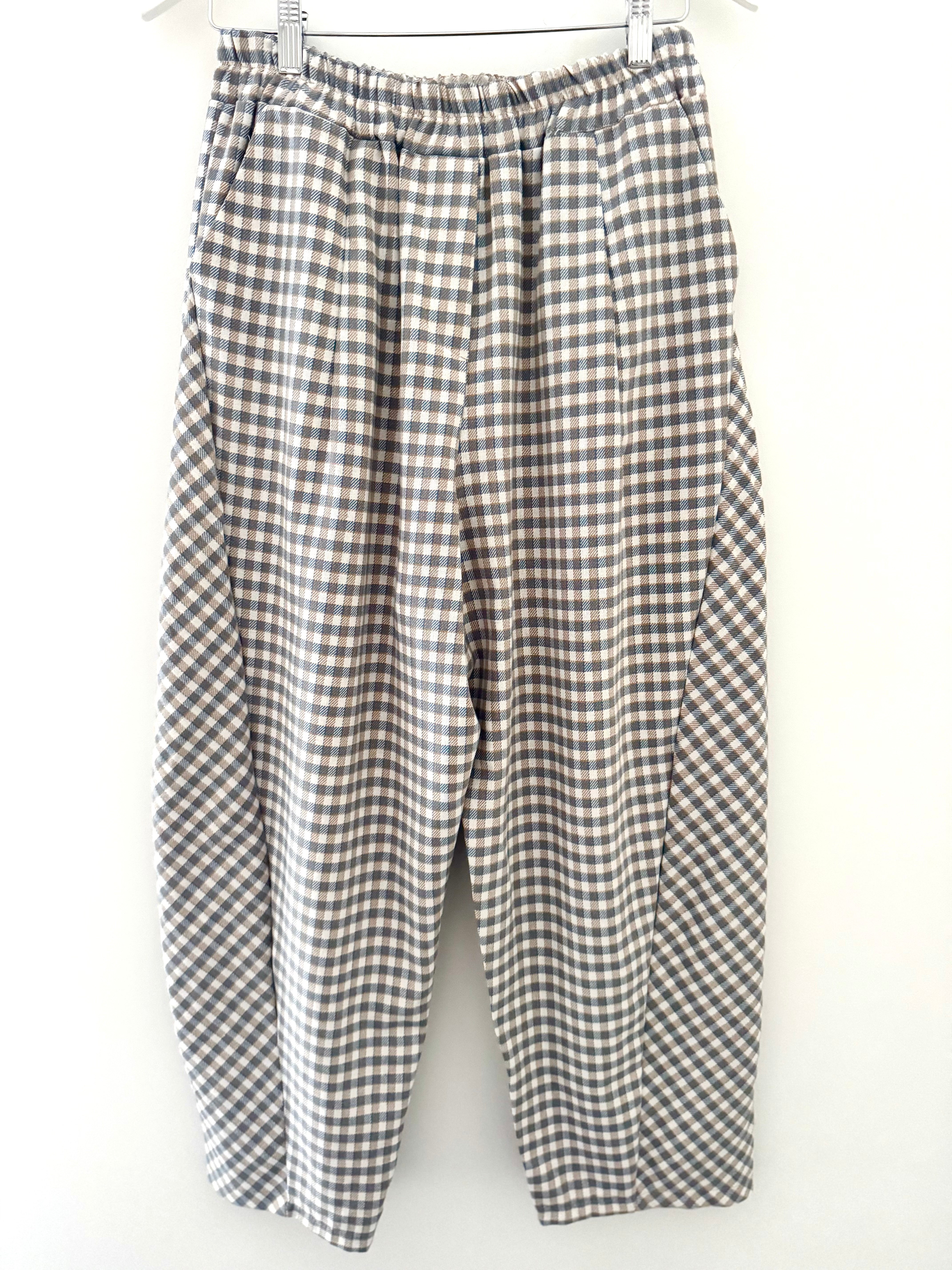 Barrel Check Trousers in Blue & Stone