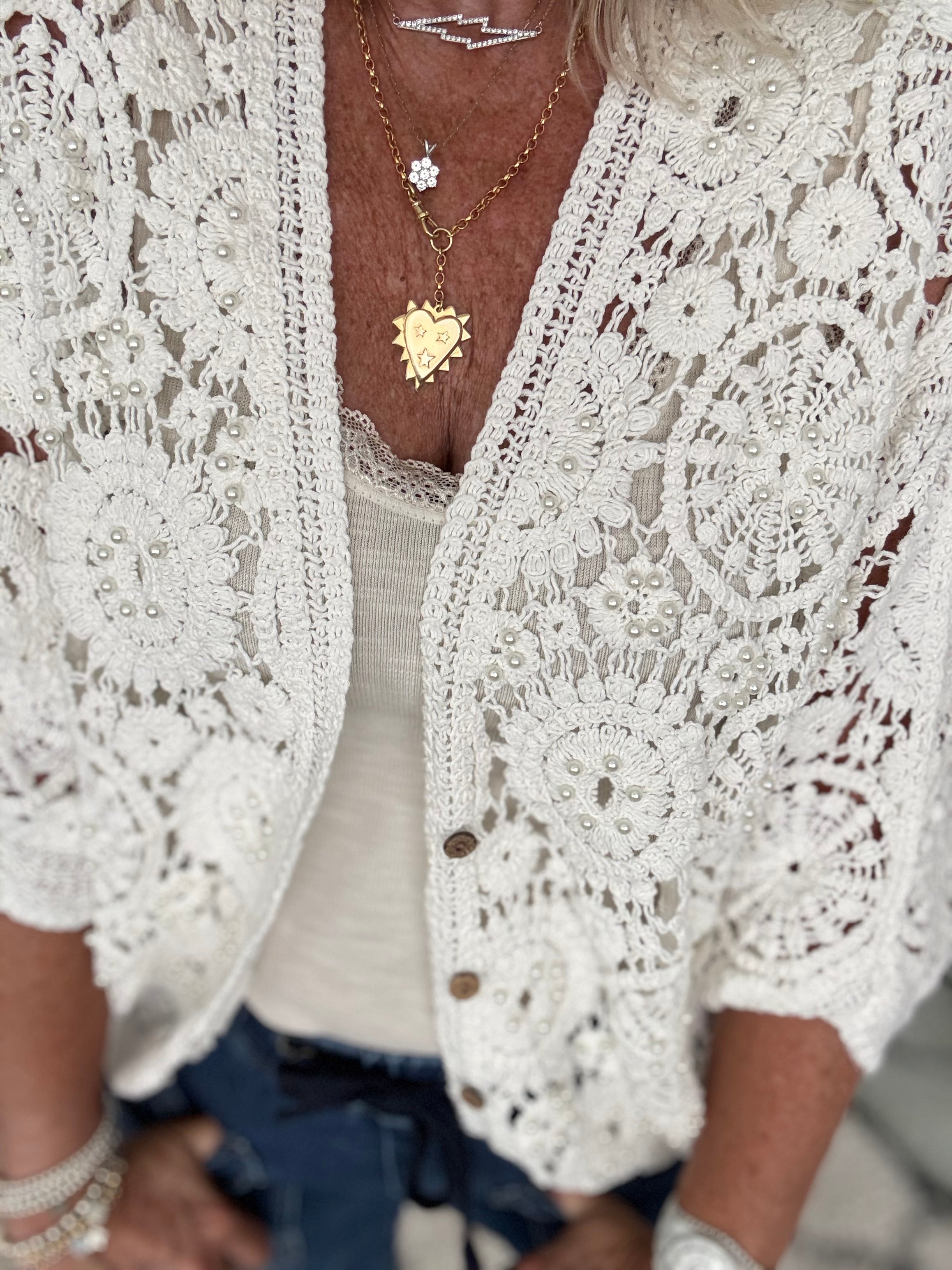 Batwing Crochet Cardigan in Ivory