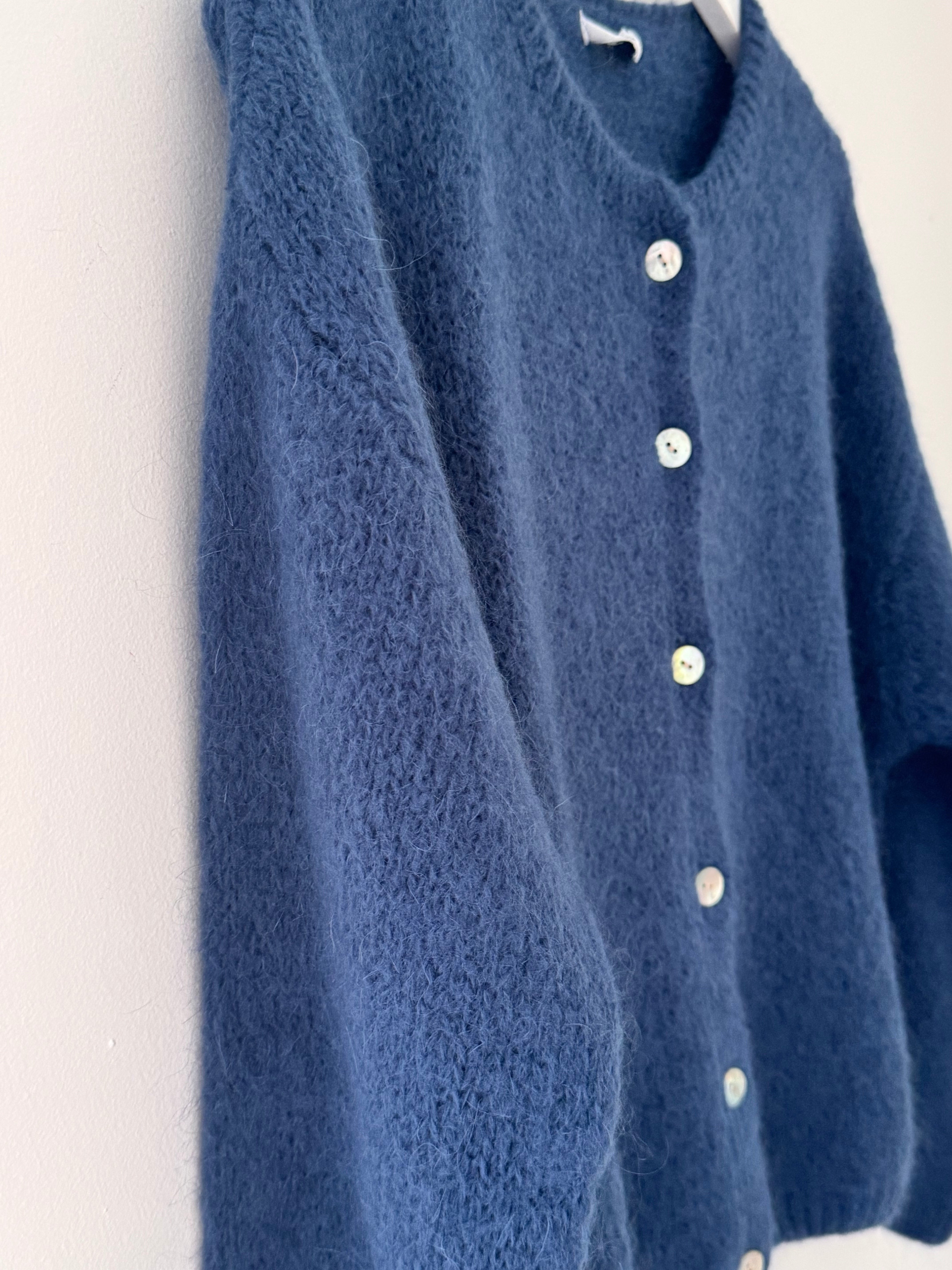 Mohair Buttoned Cardi in Denim Blue