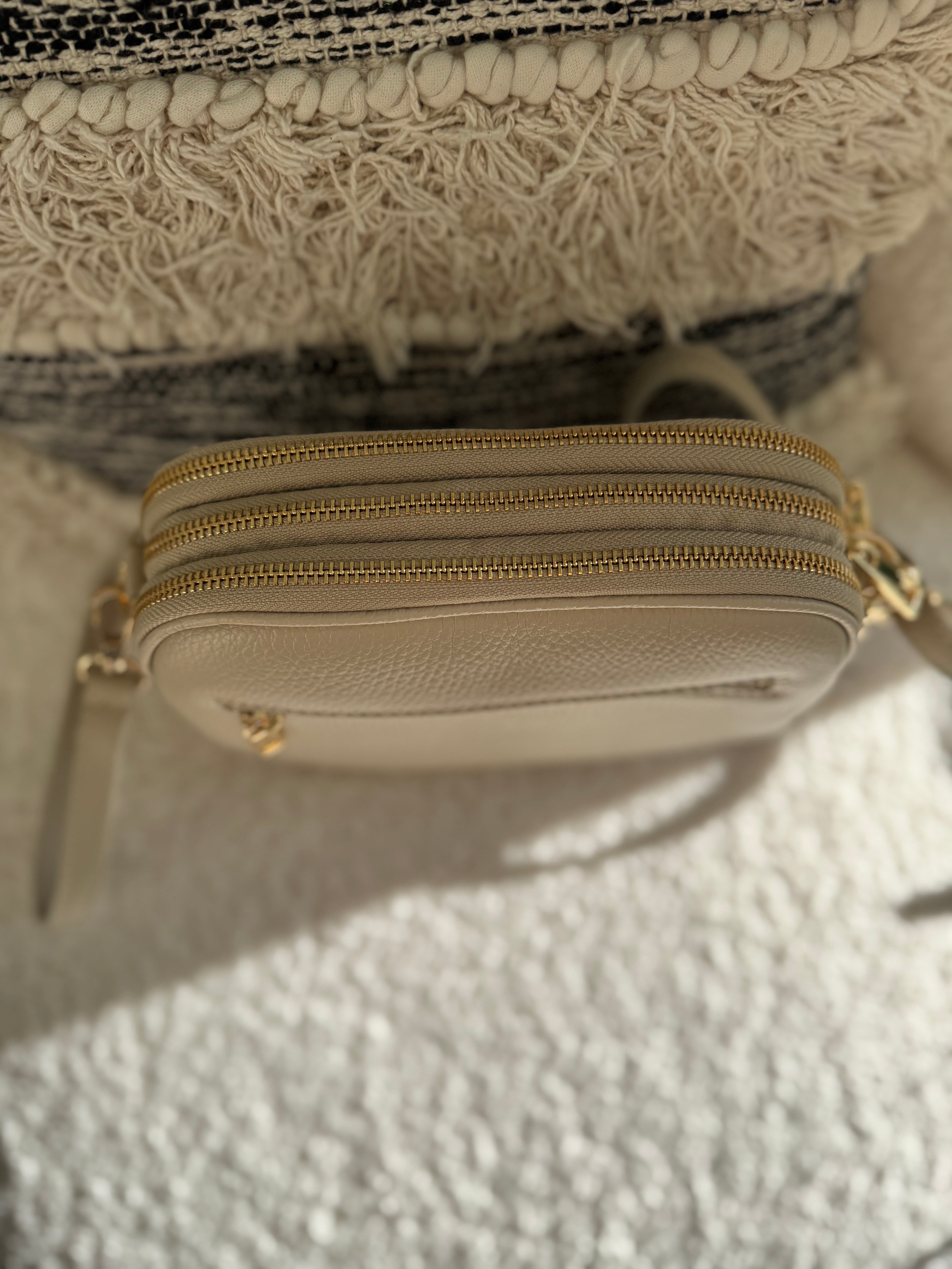 Pebble Leather Crossbody Bag in Ecru