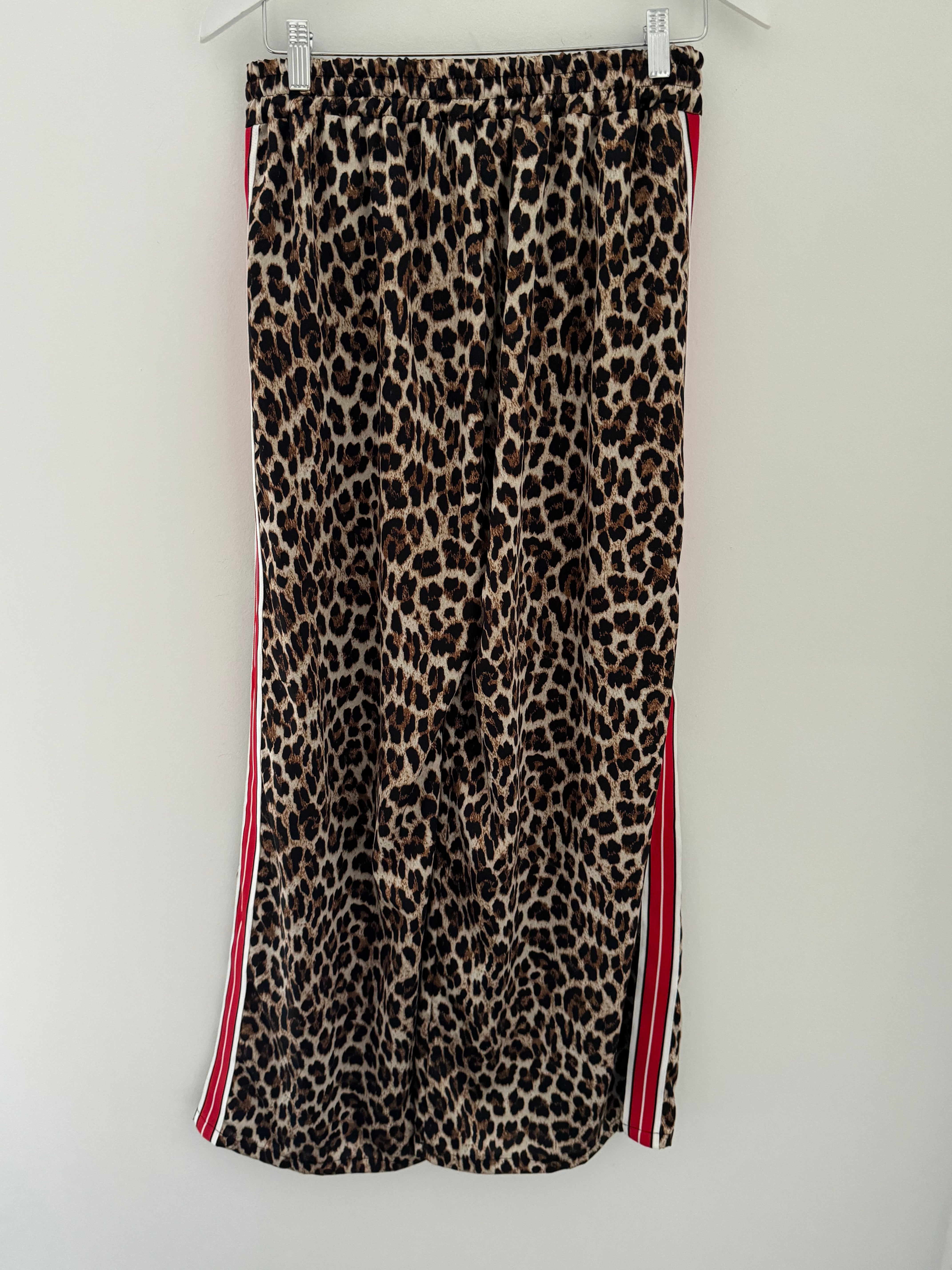 Wide Leg Leopard Trousers with Red Stripe