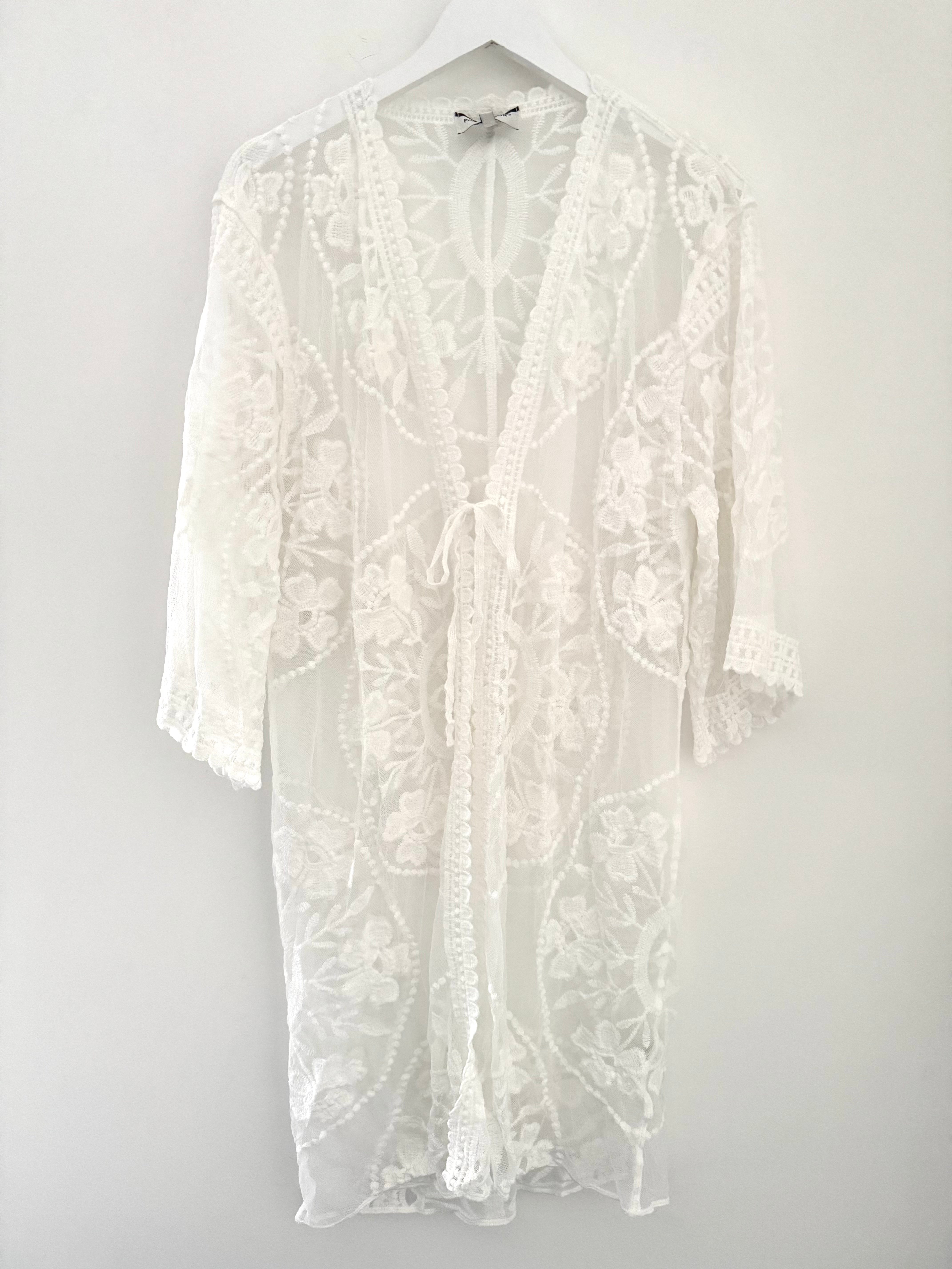 Lace Cotton Kimono in Ivory