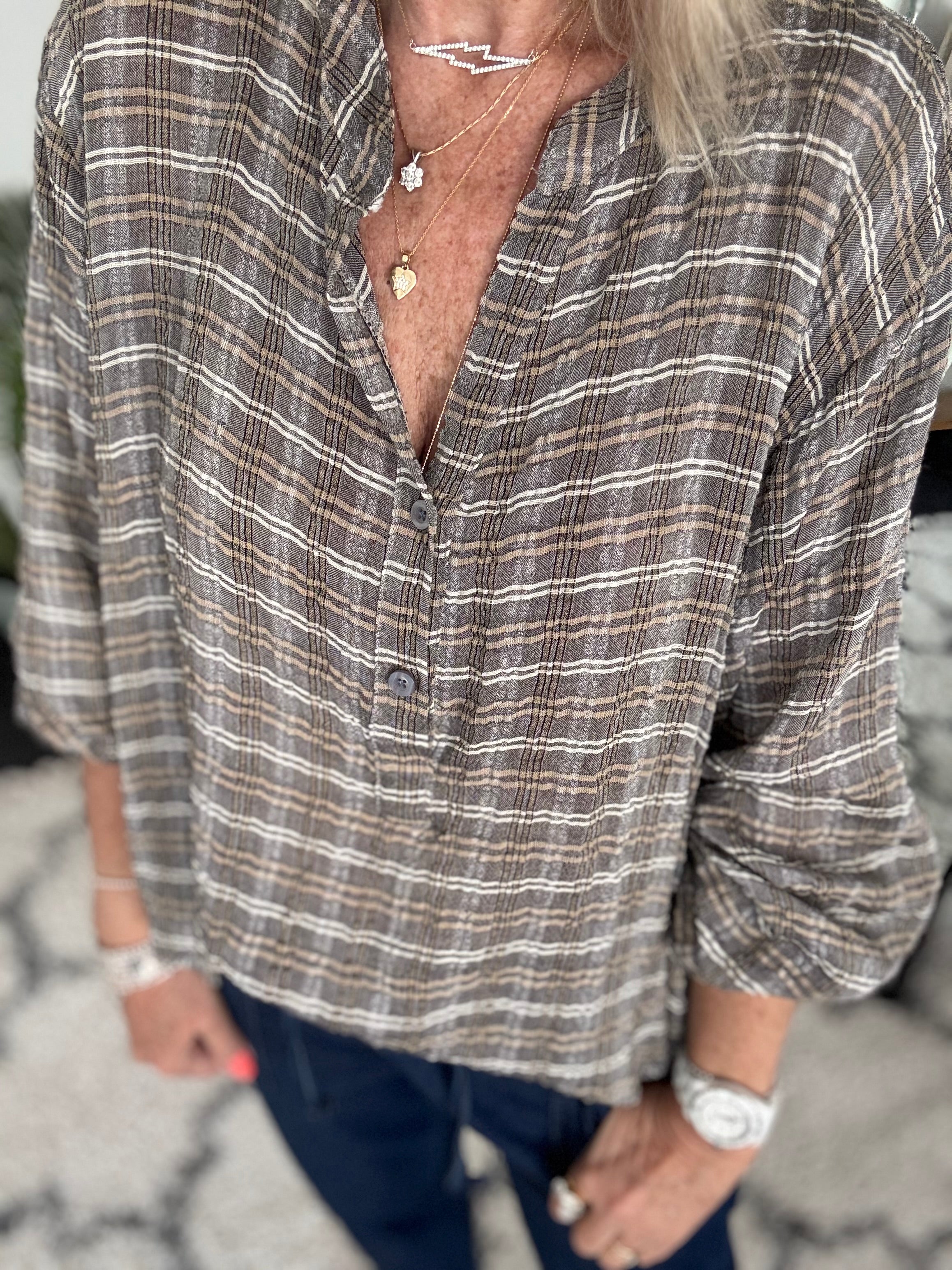 Checked Seersucker Shirt in Mocha