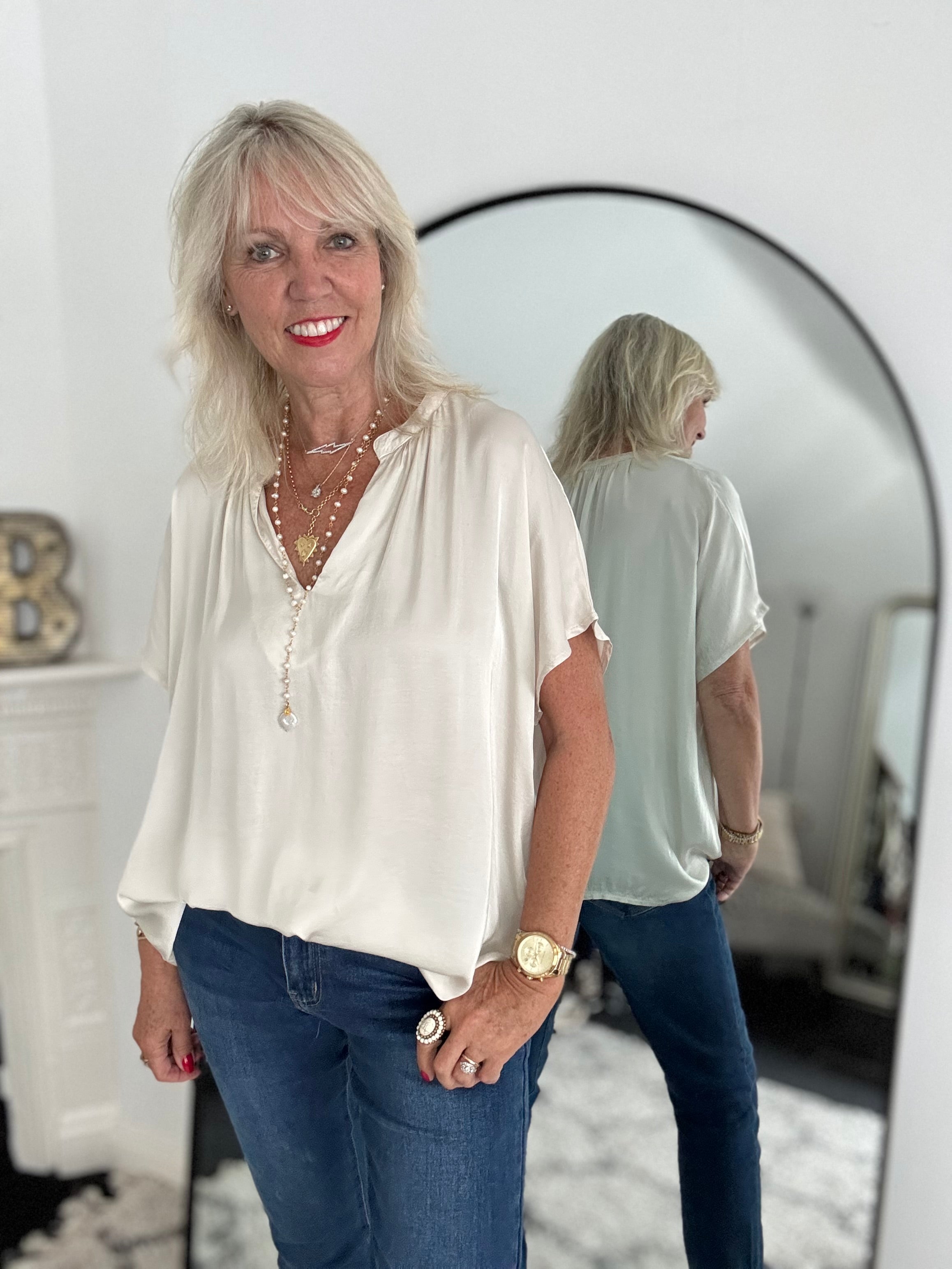 Luxe Silky Top in Ecru