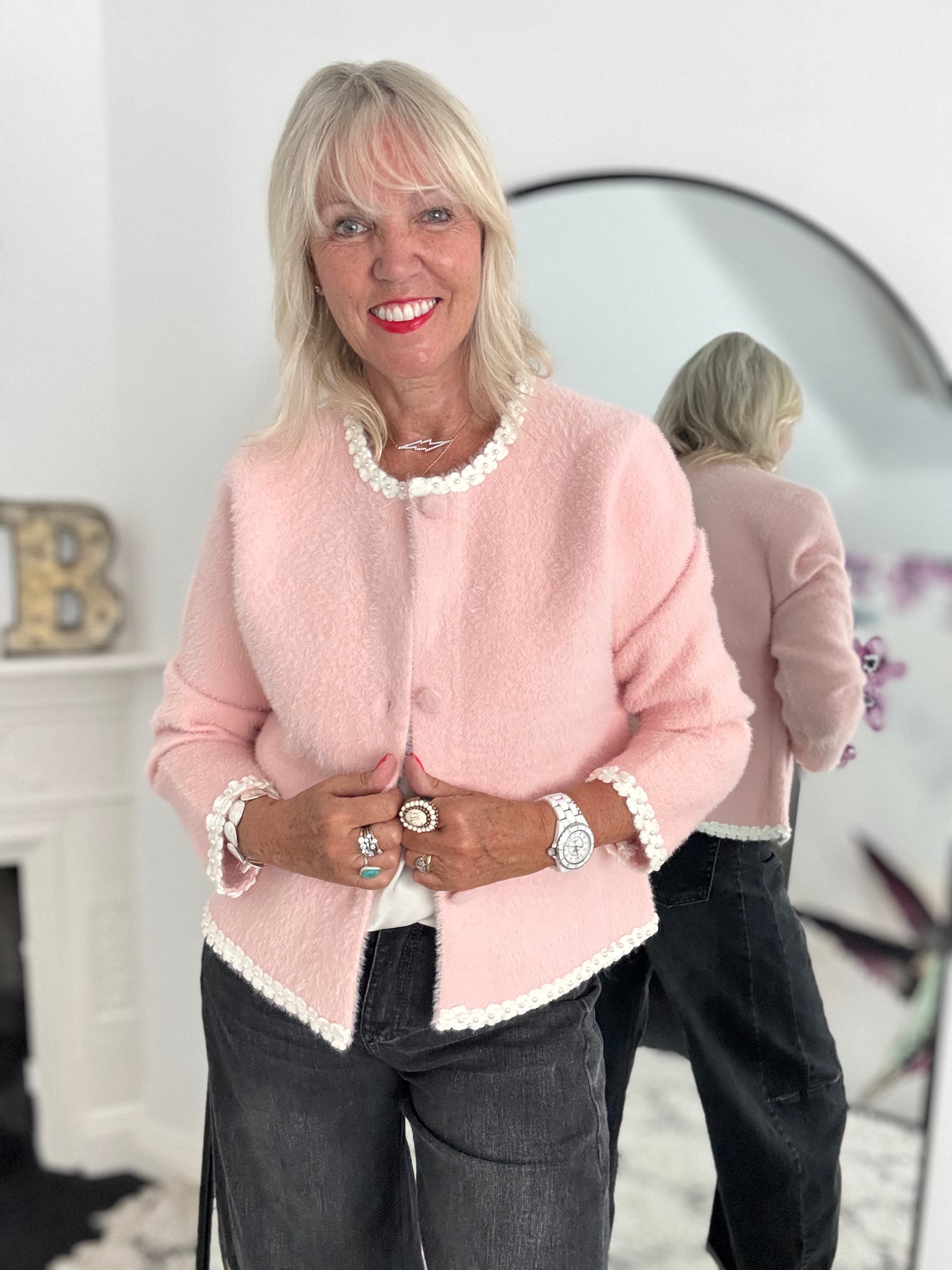 Button Cardi Jacket in Pink