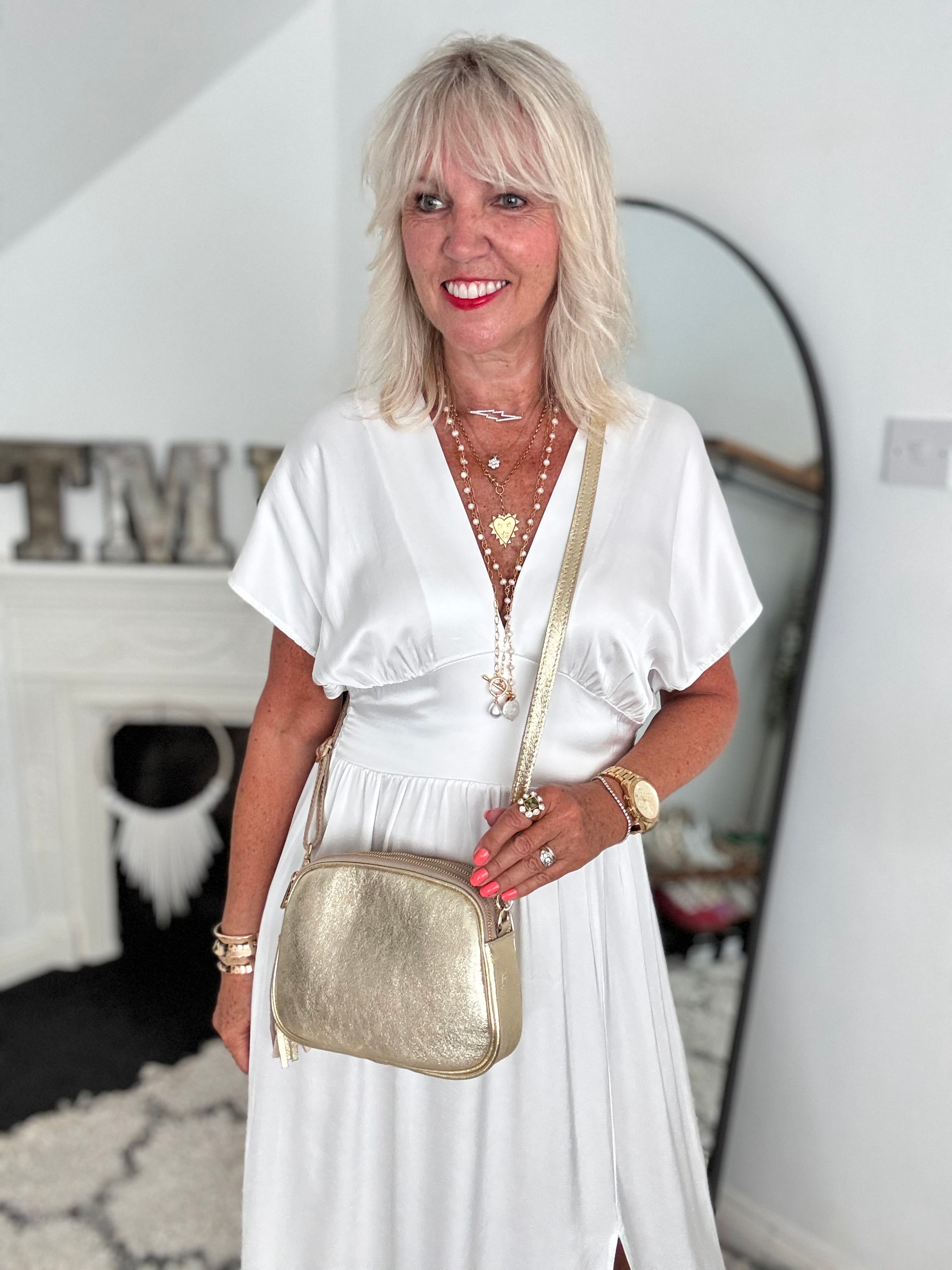 Metallic Leather Crossbody Bag in Gold
