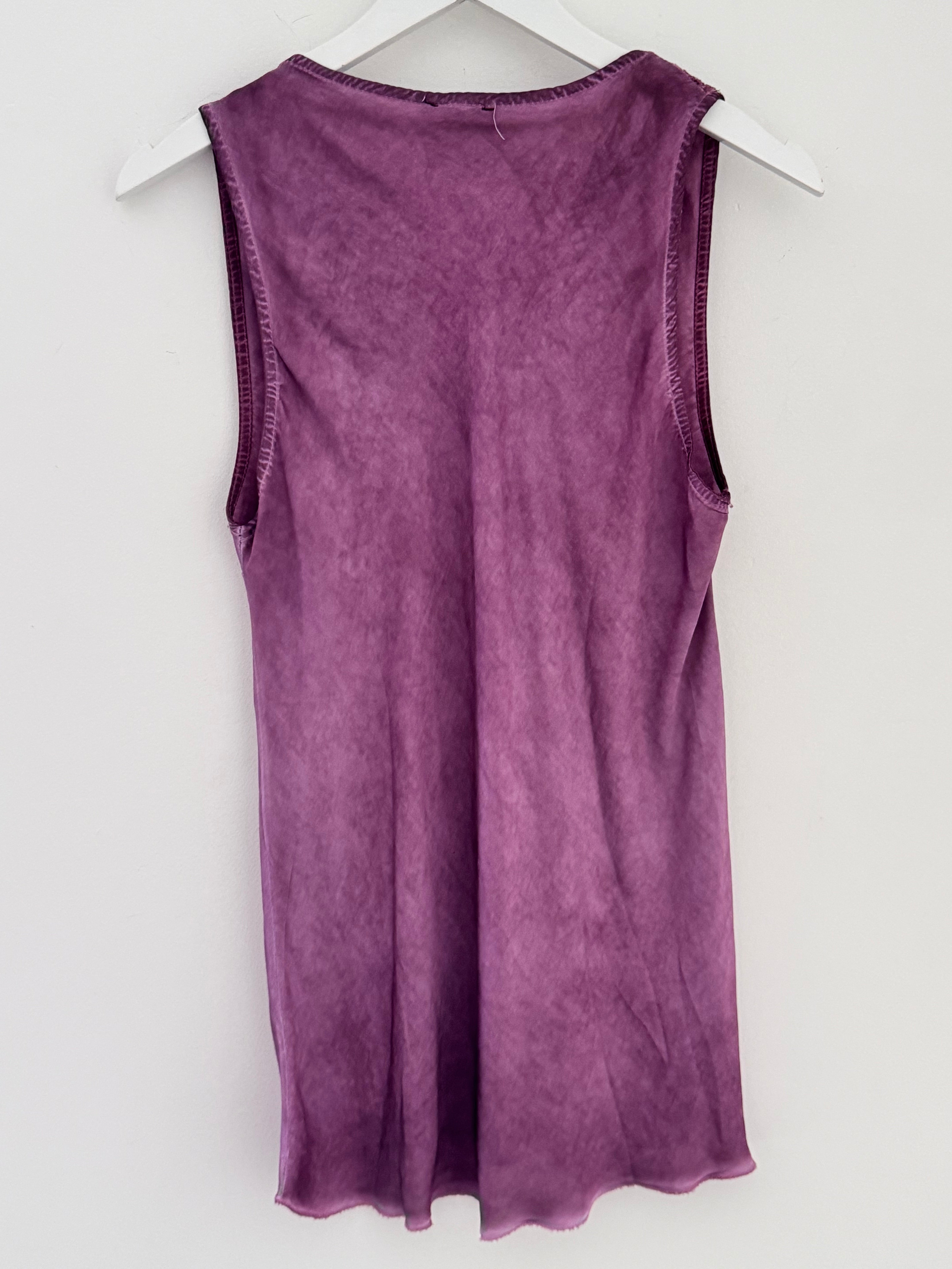 Lace Trim Silk Top in Soft Plum