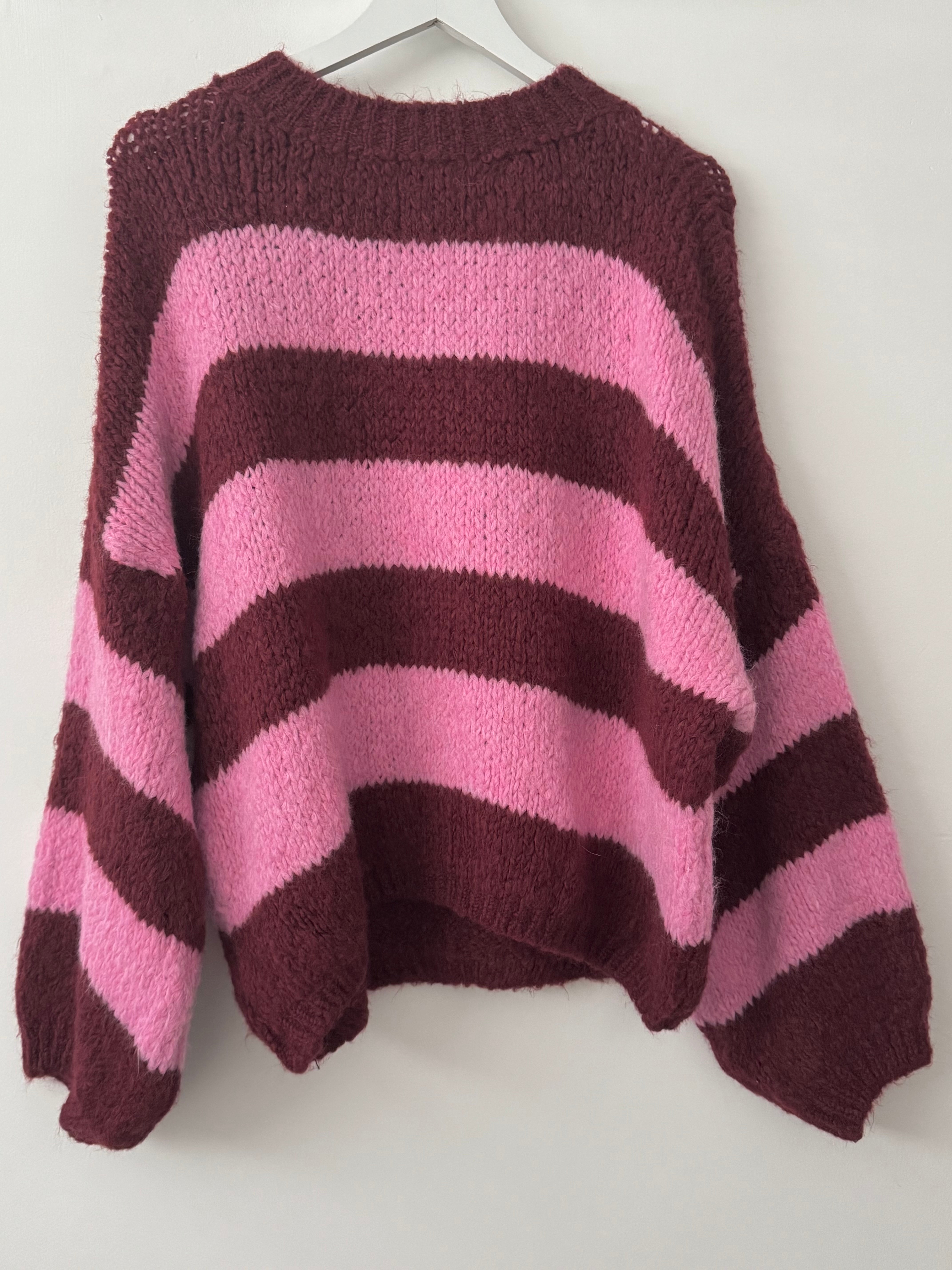 Stripe Jumper in Wine & Pink