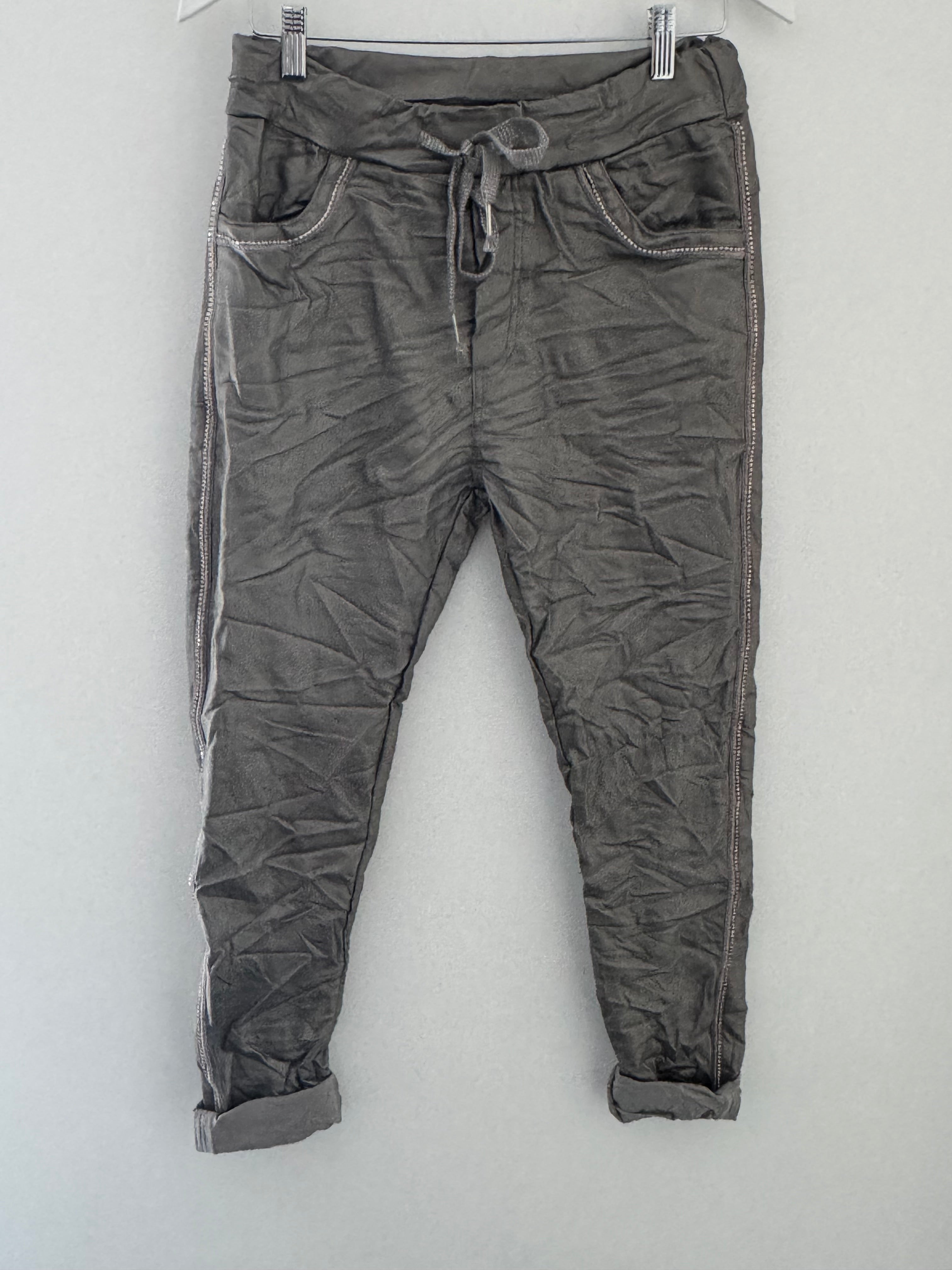 Waxed Diamonte Joggers in Pewter