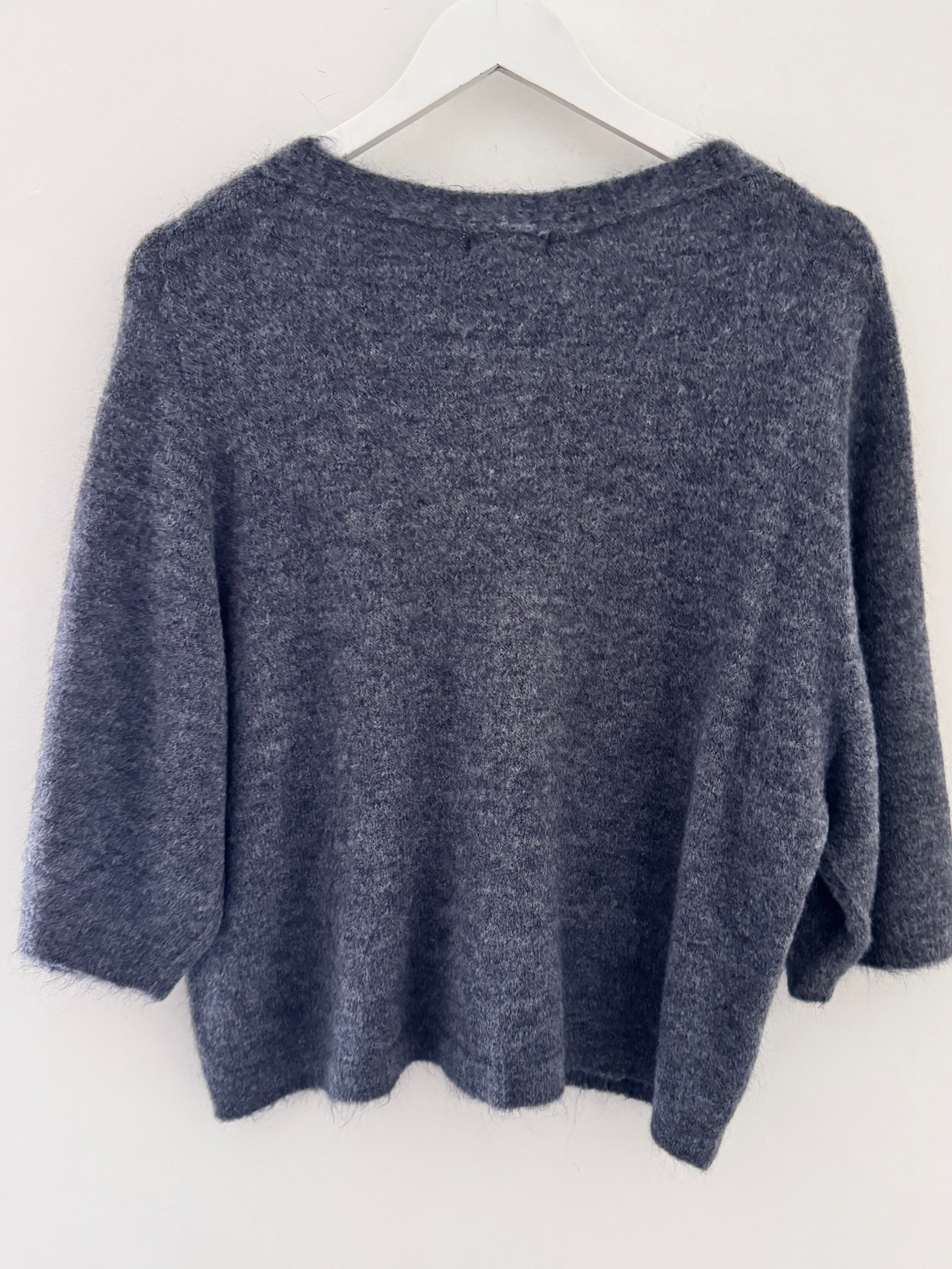 Alpaca Short Sleeve Cardi in Charcoal