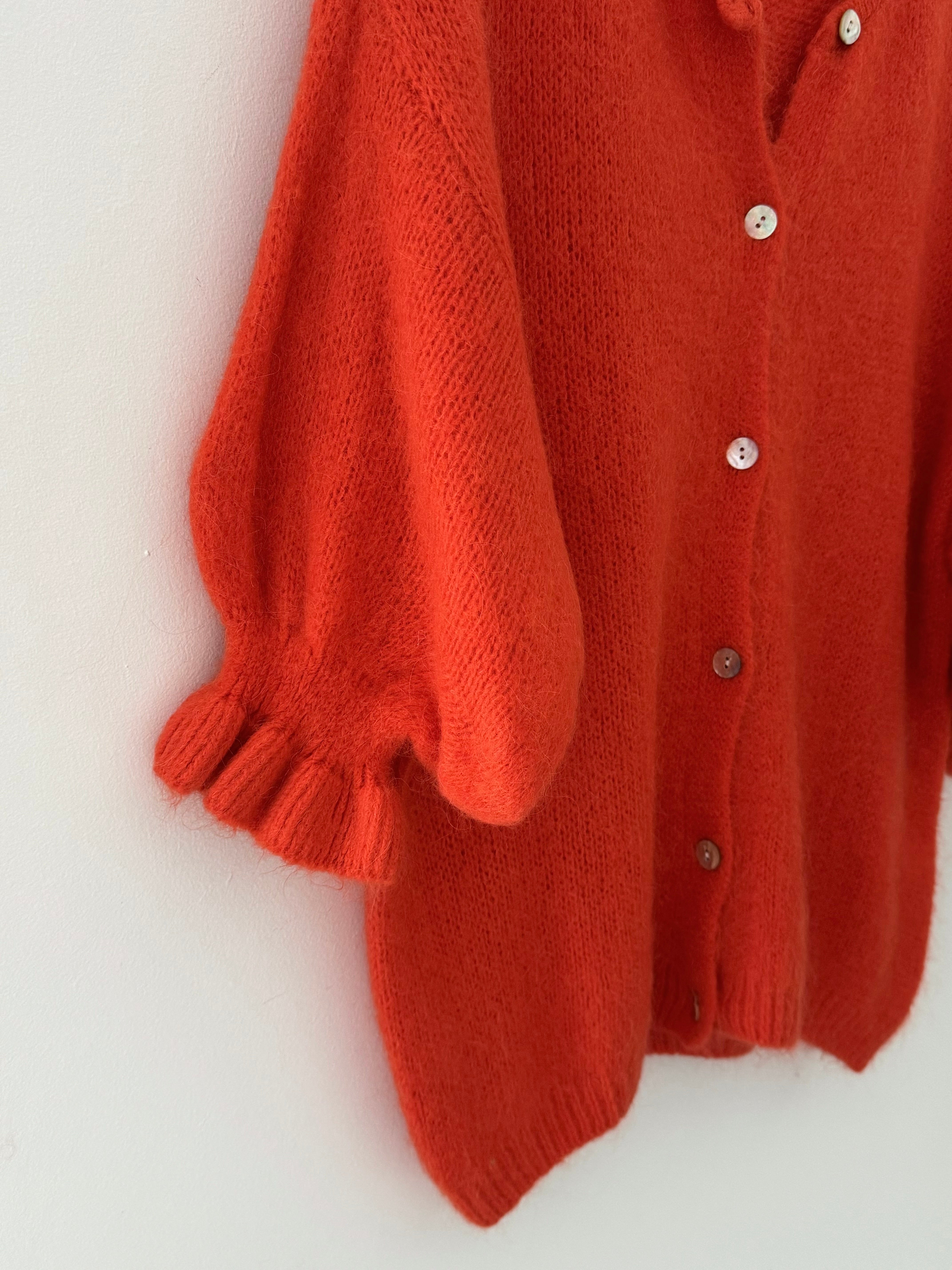 Alpaca Cardi with Frill Cuffs in Orange/Red