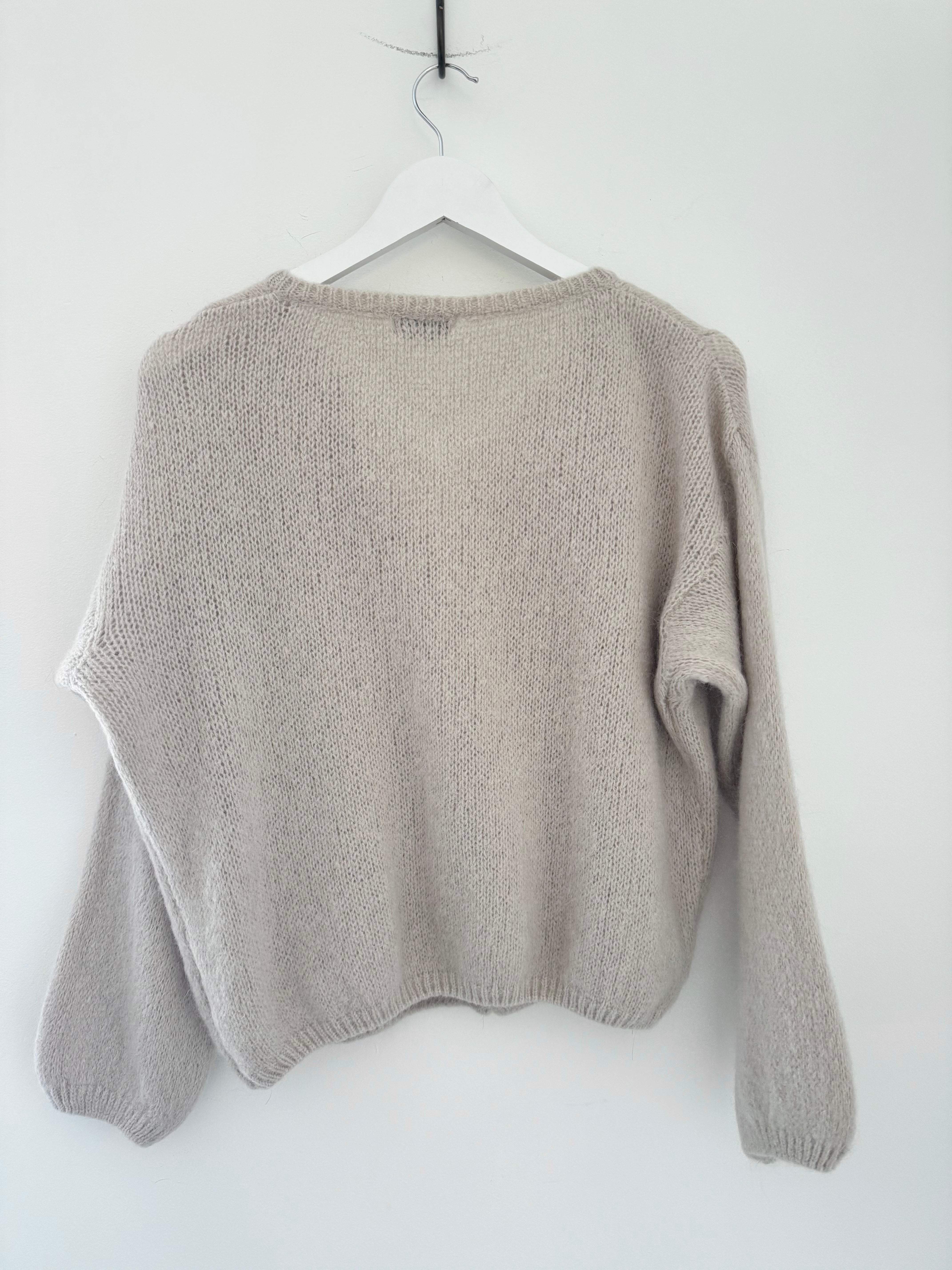 Mohair Buttoned Cardi in Stone