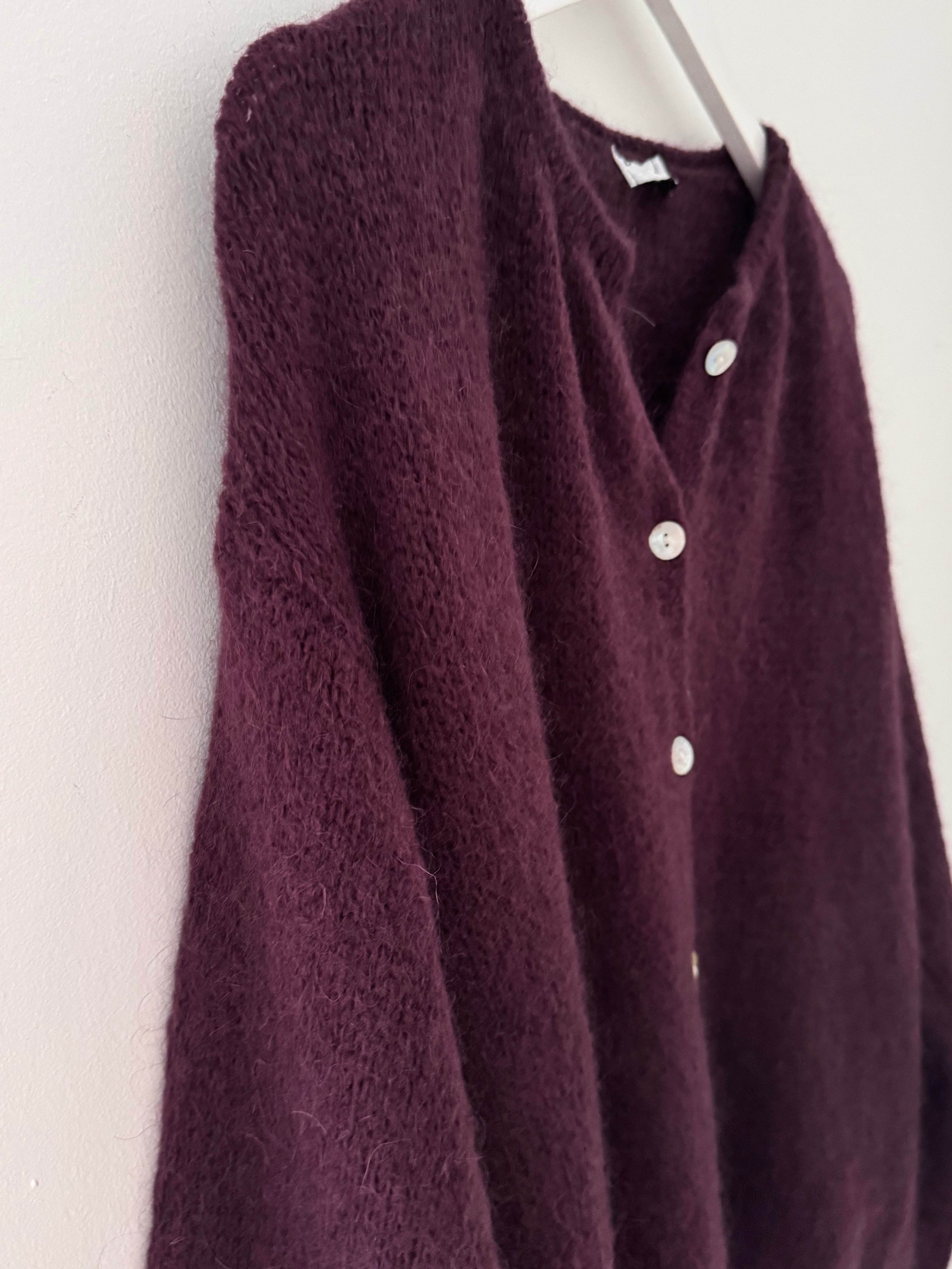 Mohair Buttoned Cardi in Plum