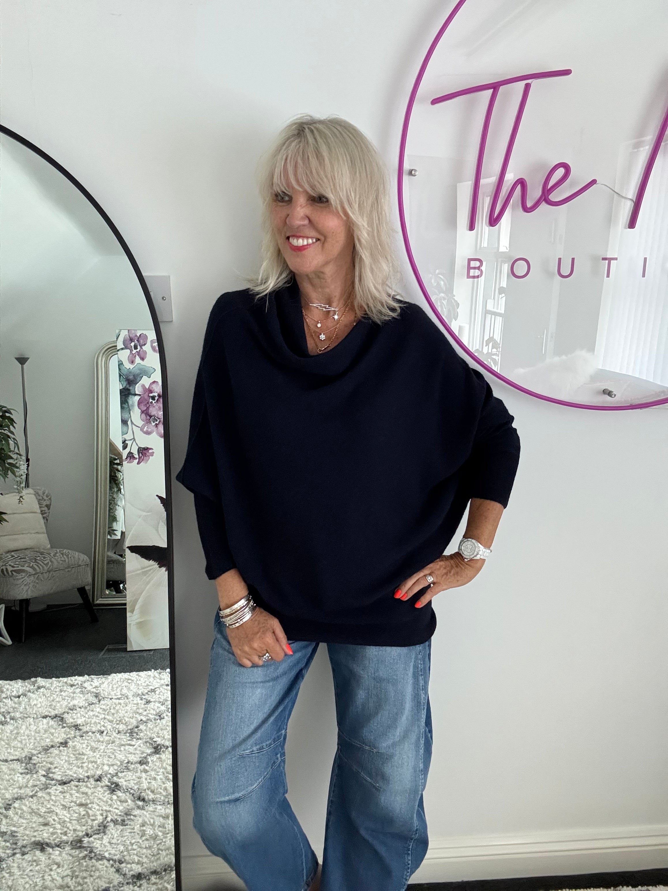 Cowl Neck Asymmetric Jumper in Ink