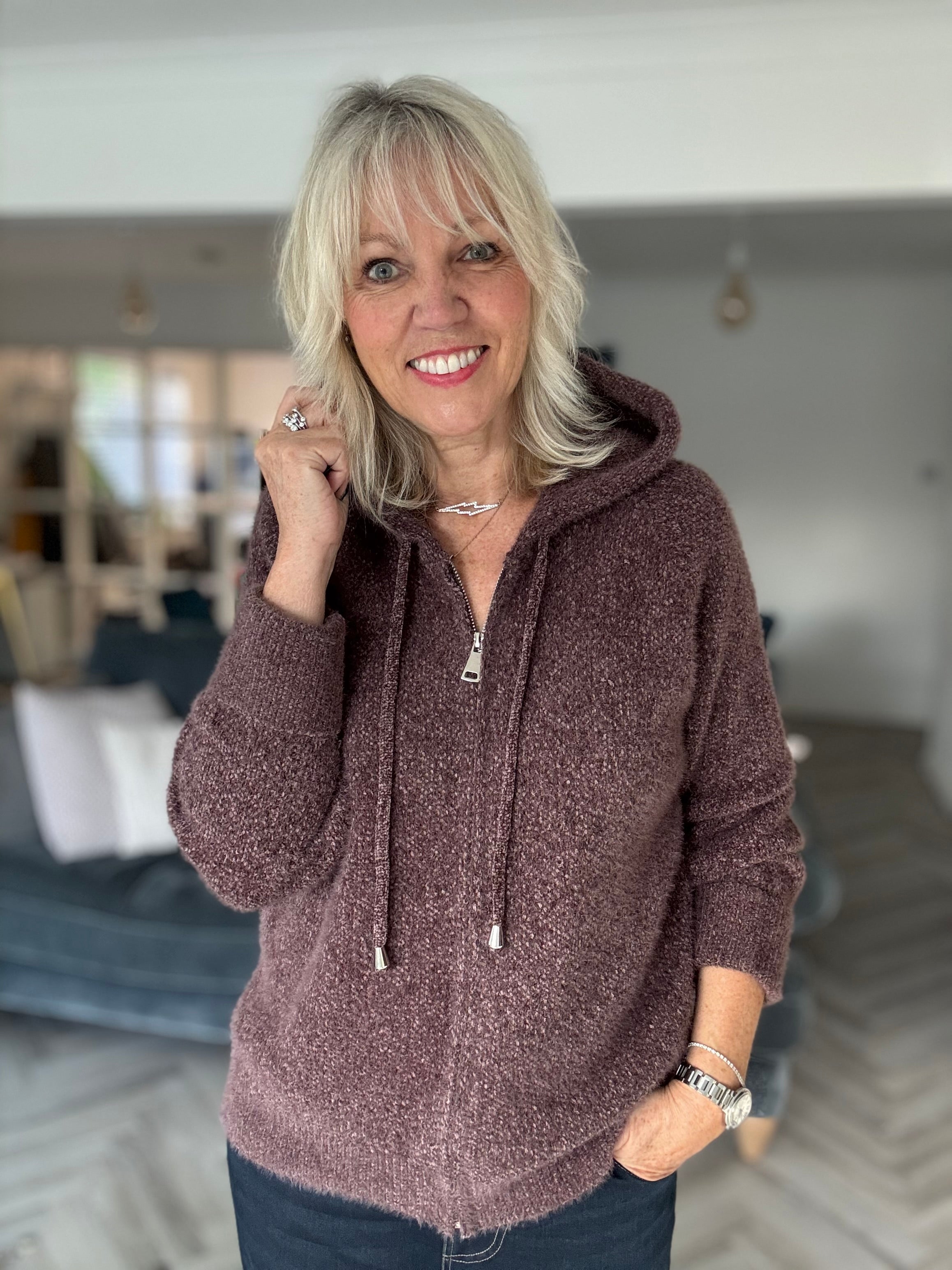 Soft Hooded Knit in Chocolate