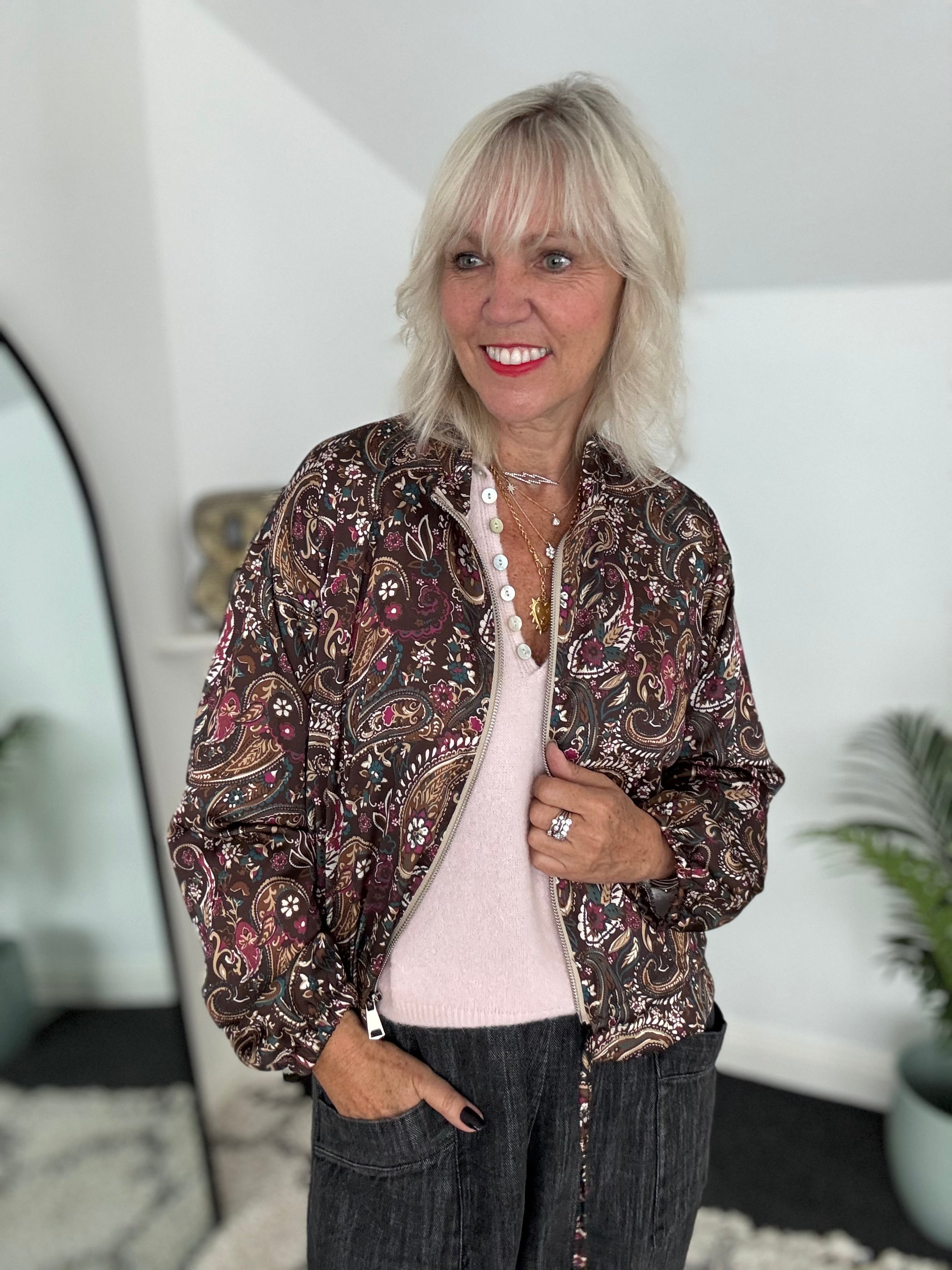 Silky Paisley Bomber Jacket