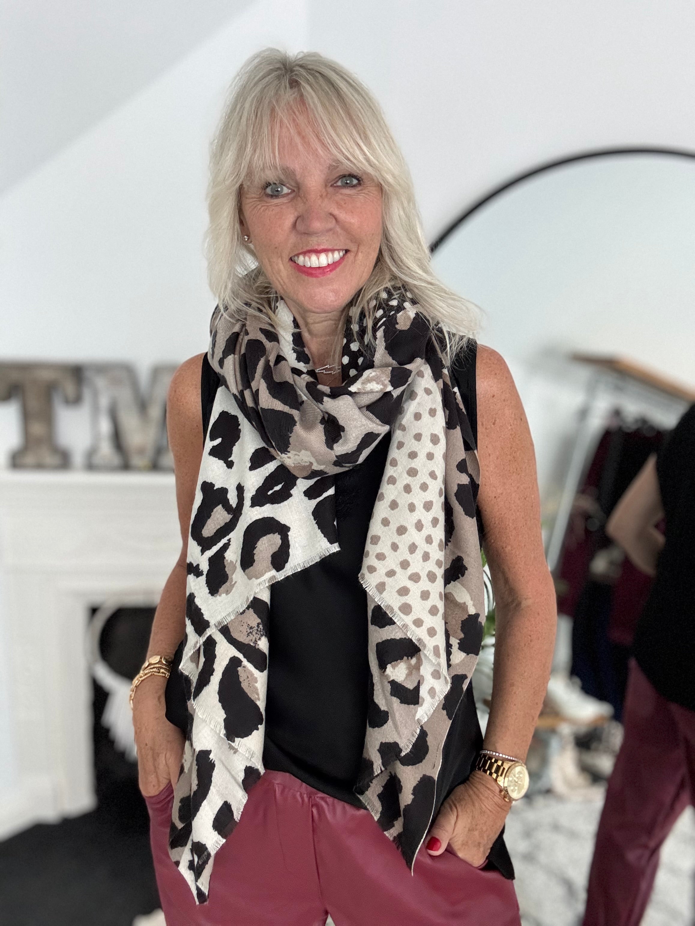 Leopard Print Scarf in Cocoa & Black