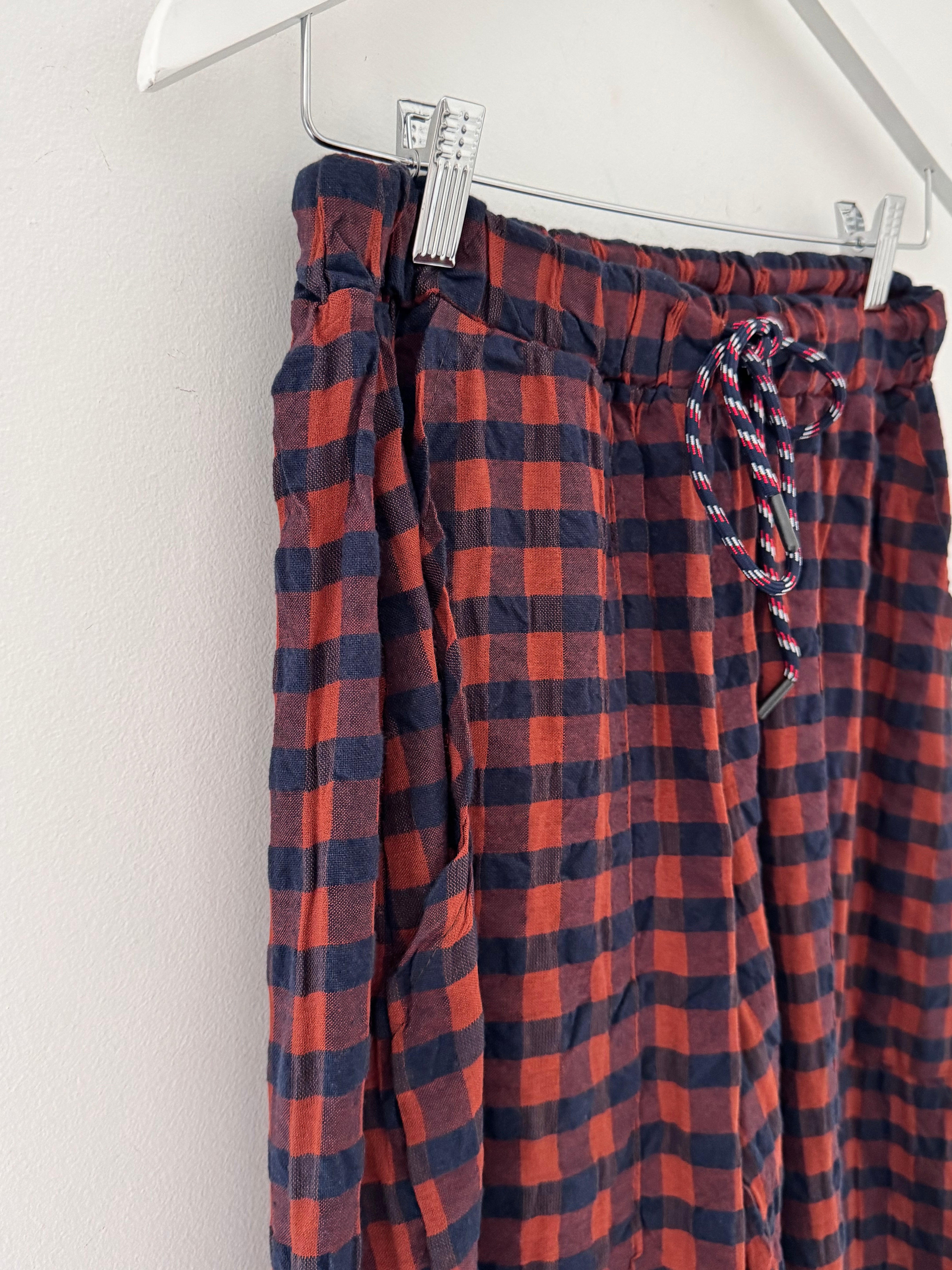 Barrel Check Trousers in Rust & Navy