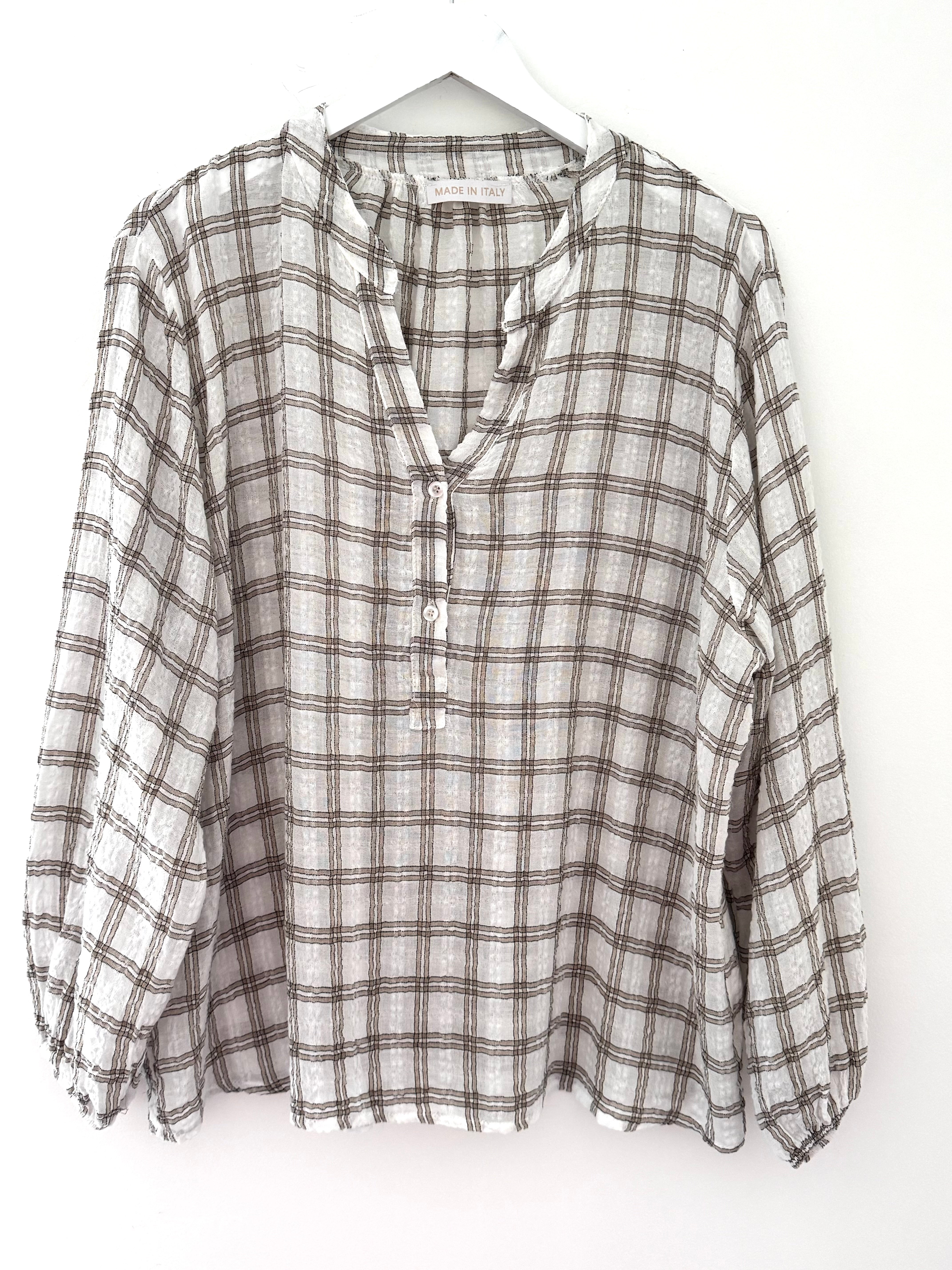 Checked Seersucker Shirt in Ivory