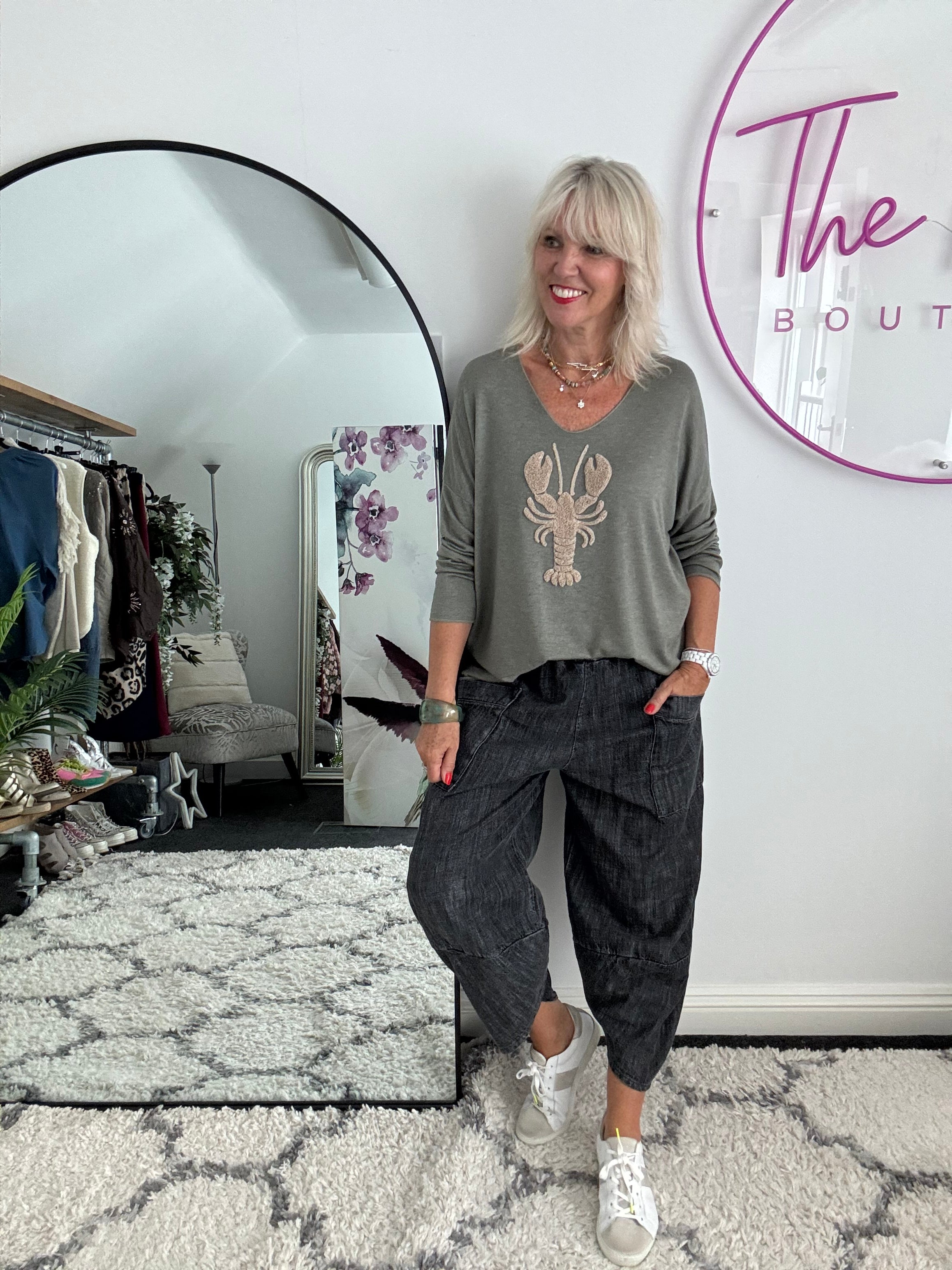 Soft V Neck Lobster Knit in Khaki
