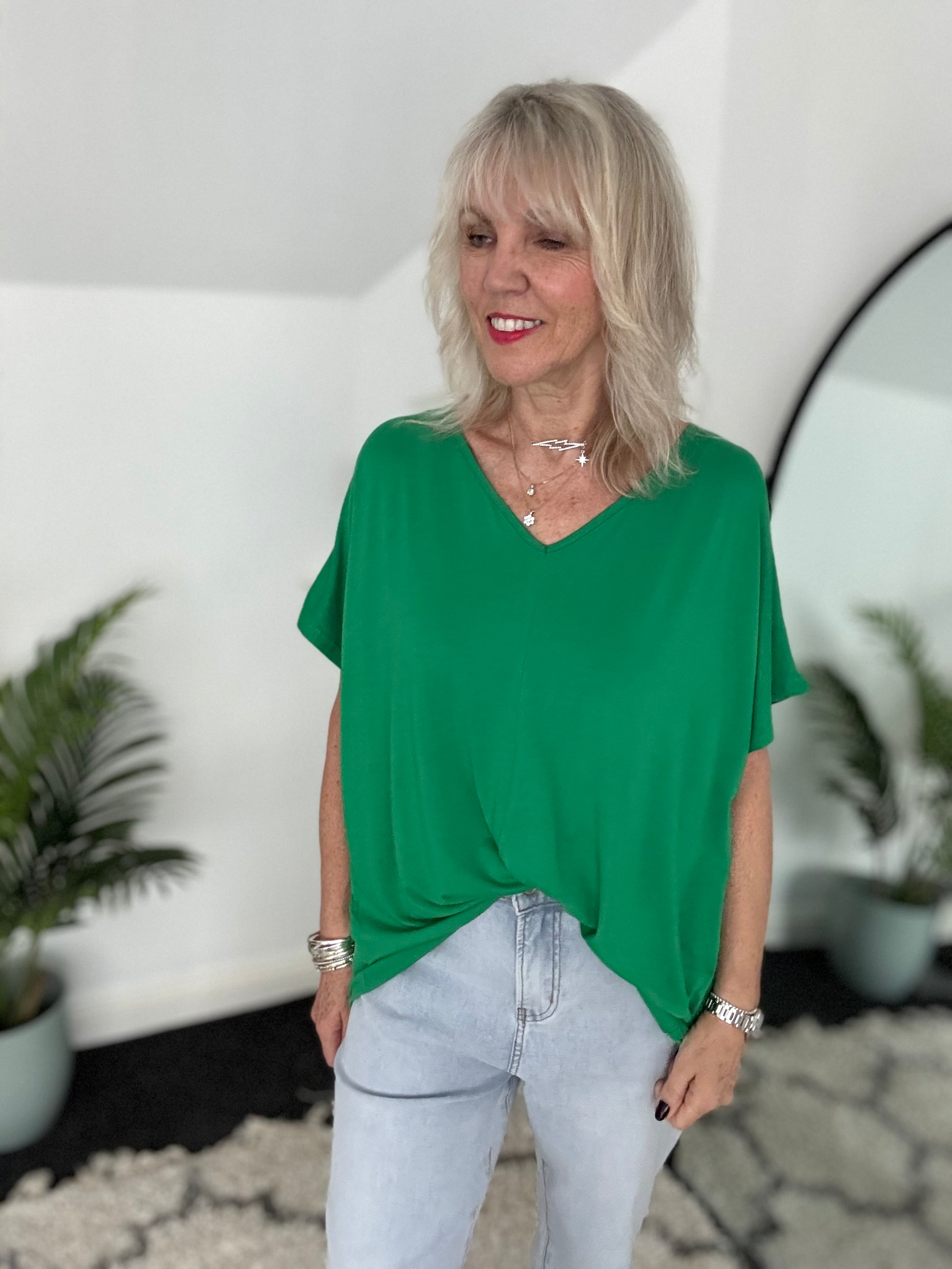 Tie Front Cotton Jersey Top in Green