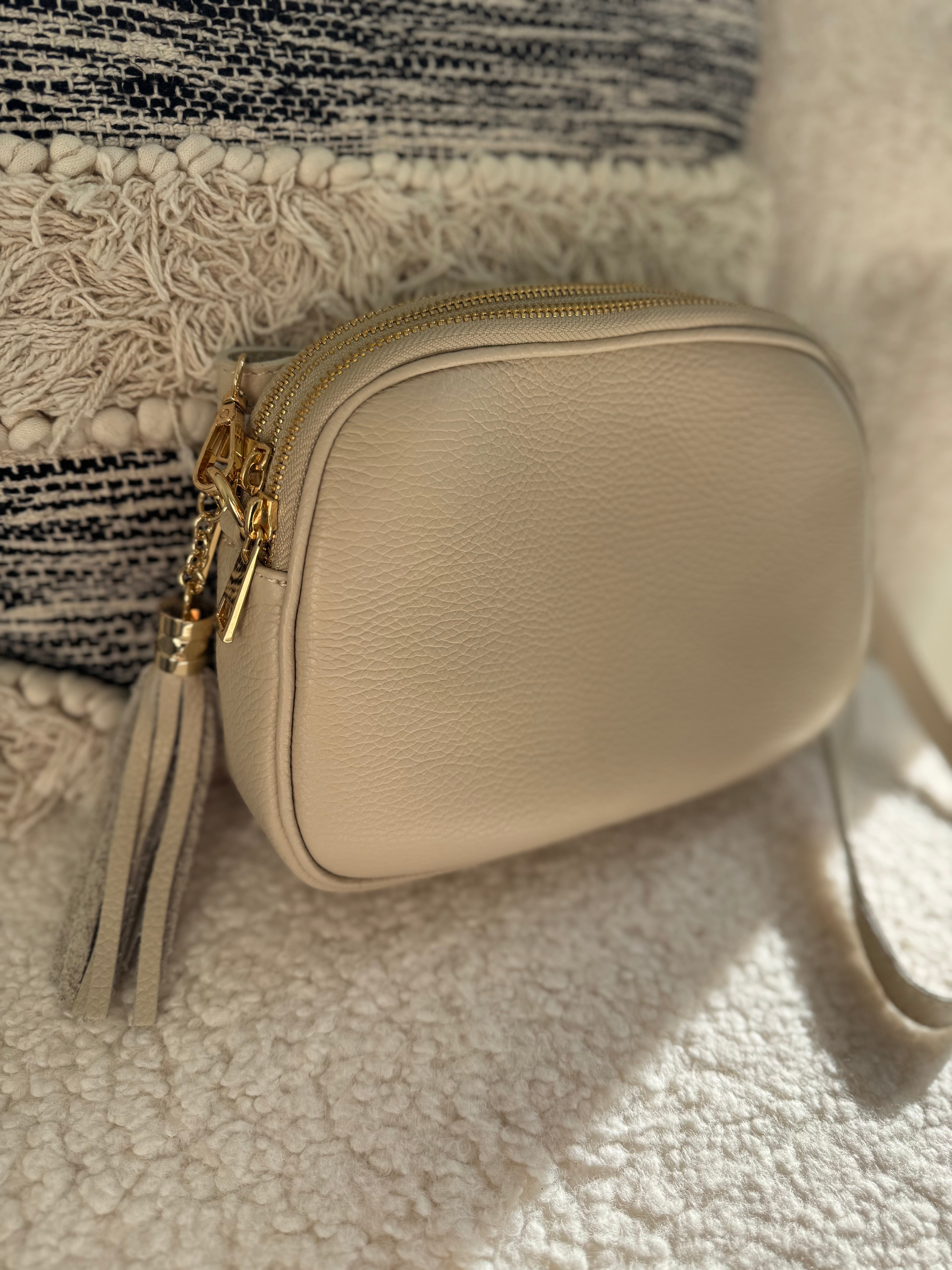 Pebble Leather Crossbody Bag in Ecru