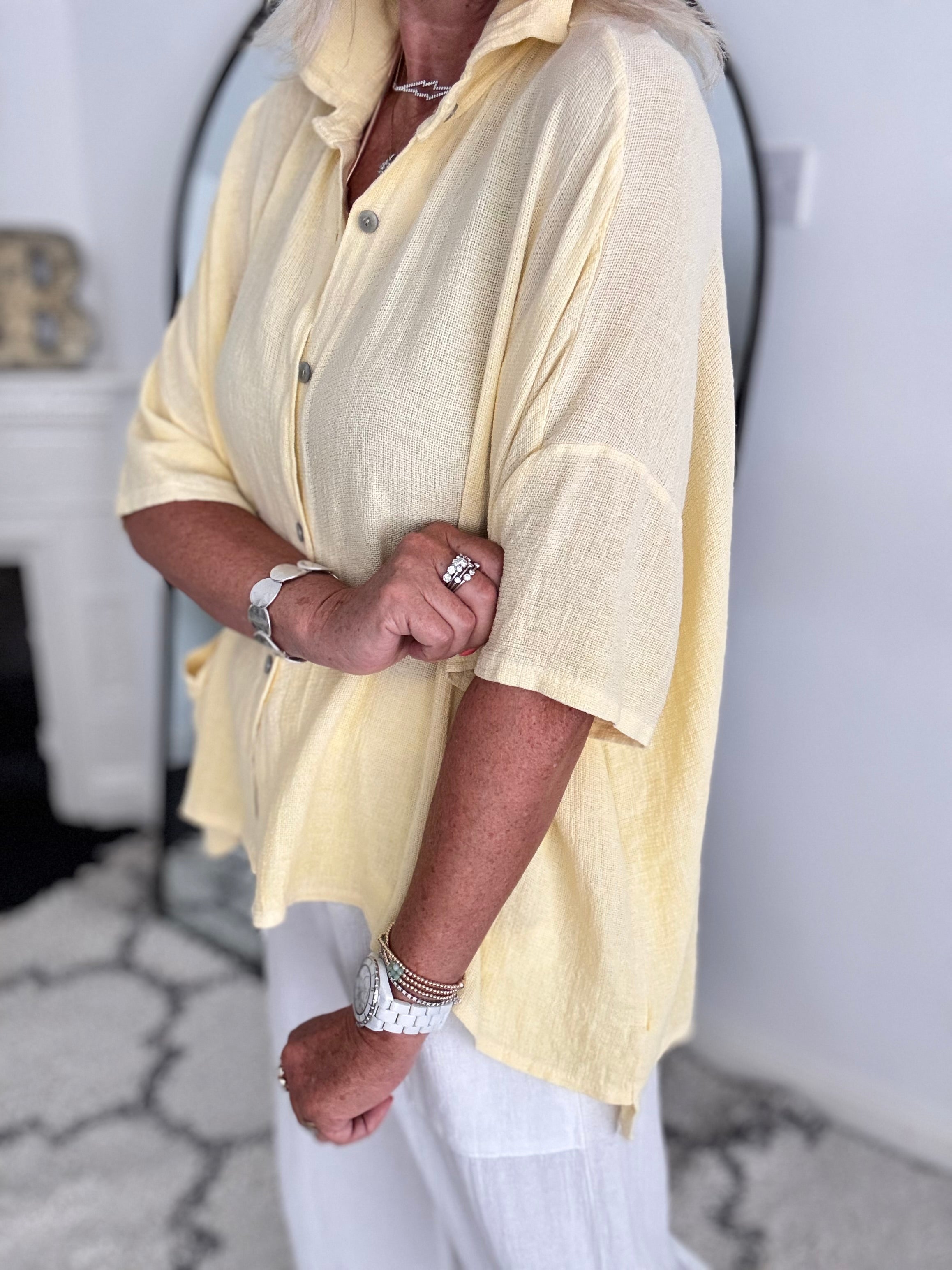 Linen & Cotton Buttoned Shirt in Soft Lemon